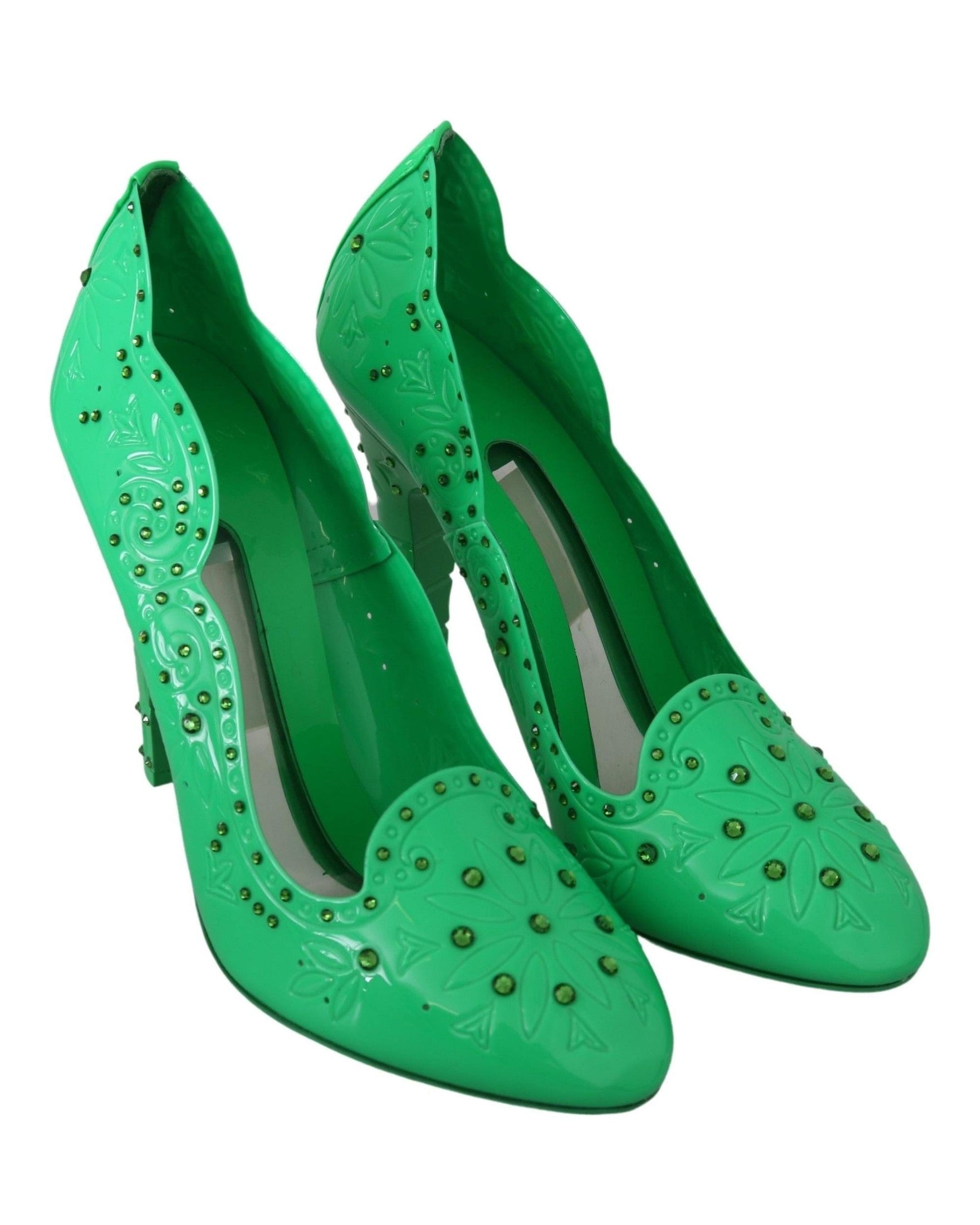 Dolce & Gabbana Green Crystal Floral Cinderella Heels Heels