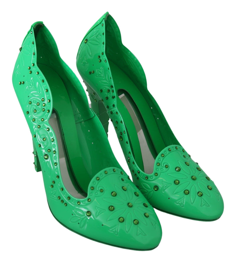 Dolce & Gabbana Green Crystal Floral Cinderella Heels Glam Steals