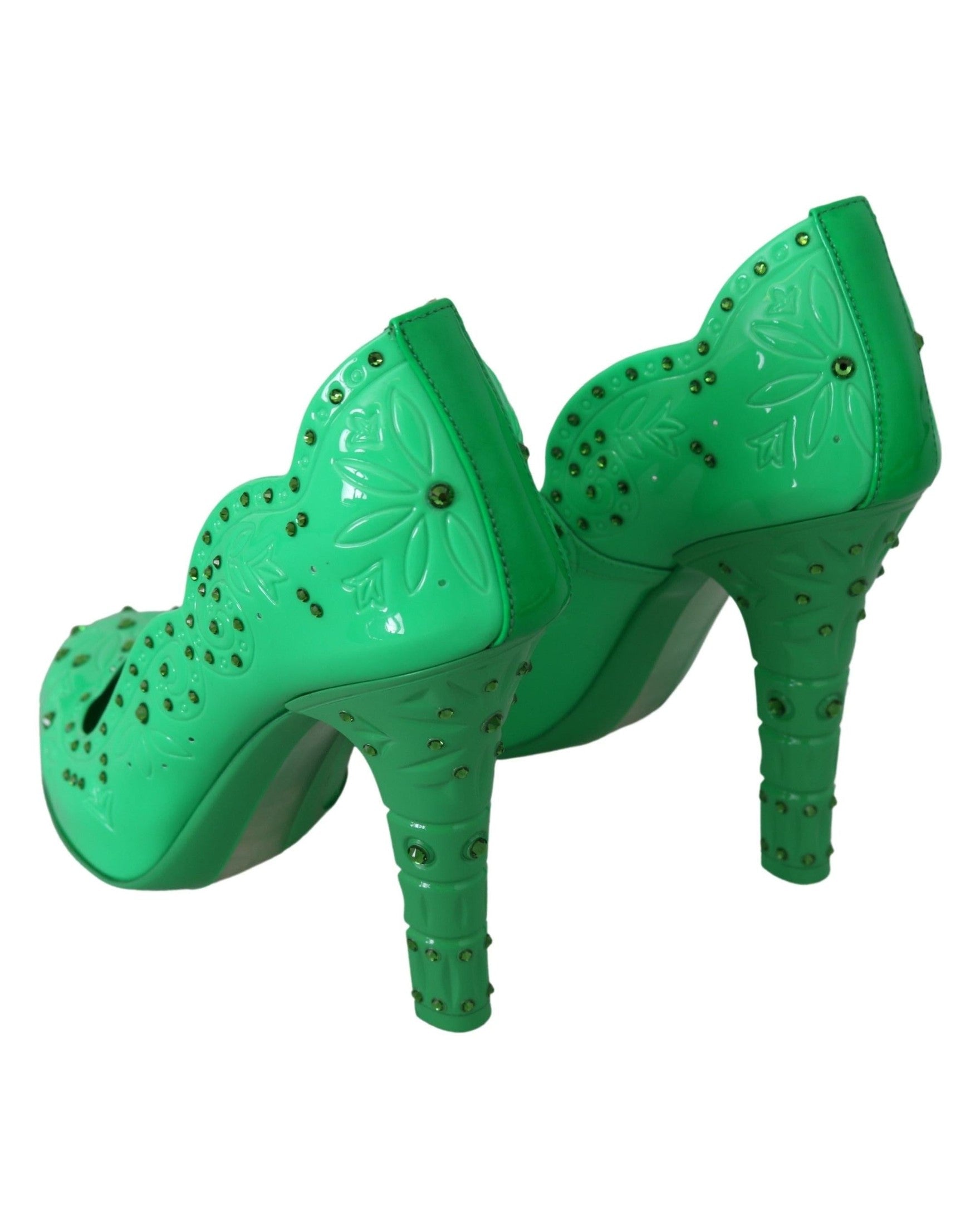 Dolce & Gabbana Green Crystal Floral Cinderella Heels Heels