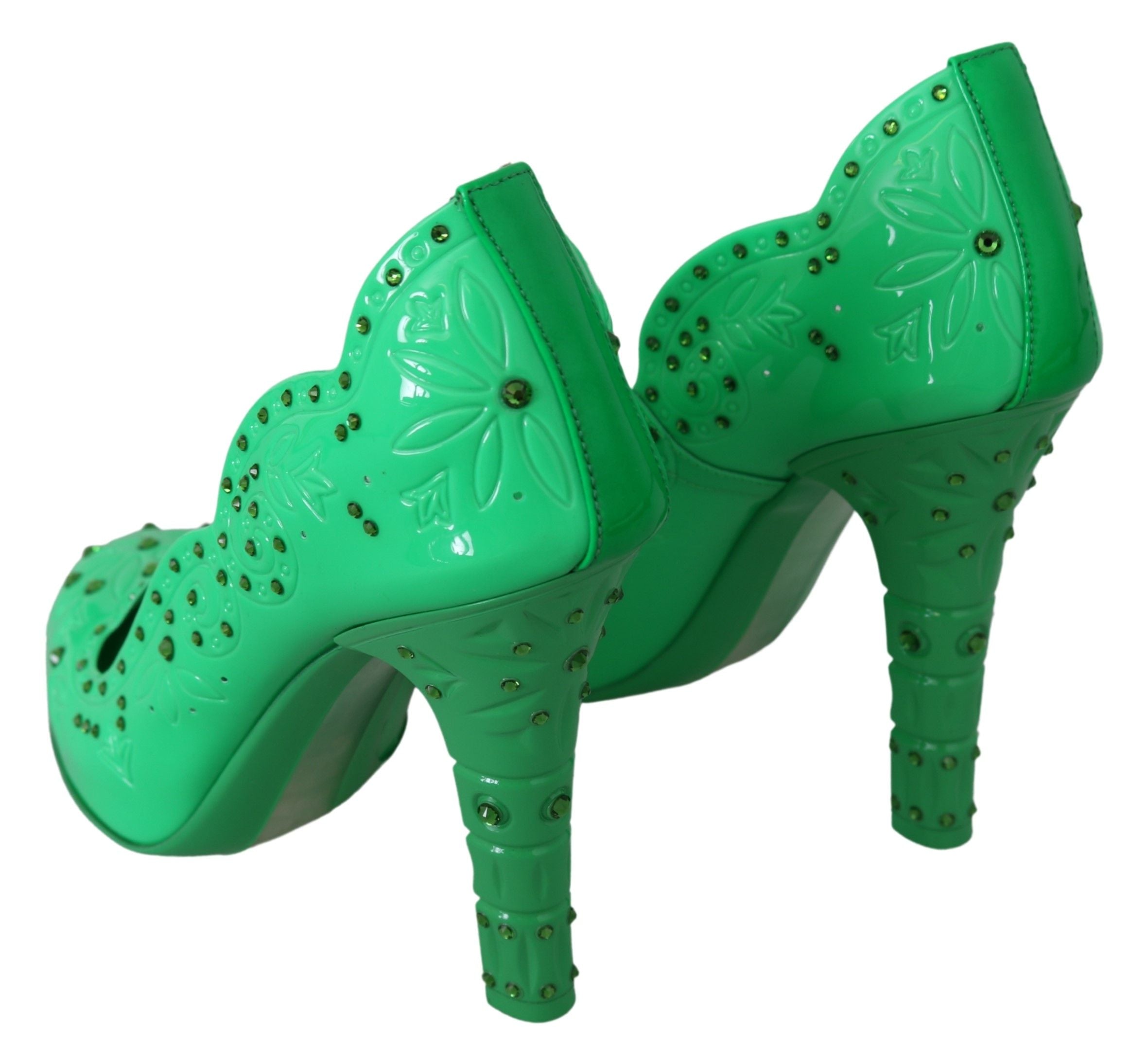 Dolce & Gabbana Green Crystal Floral Cinderella Heels Glam Steals