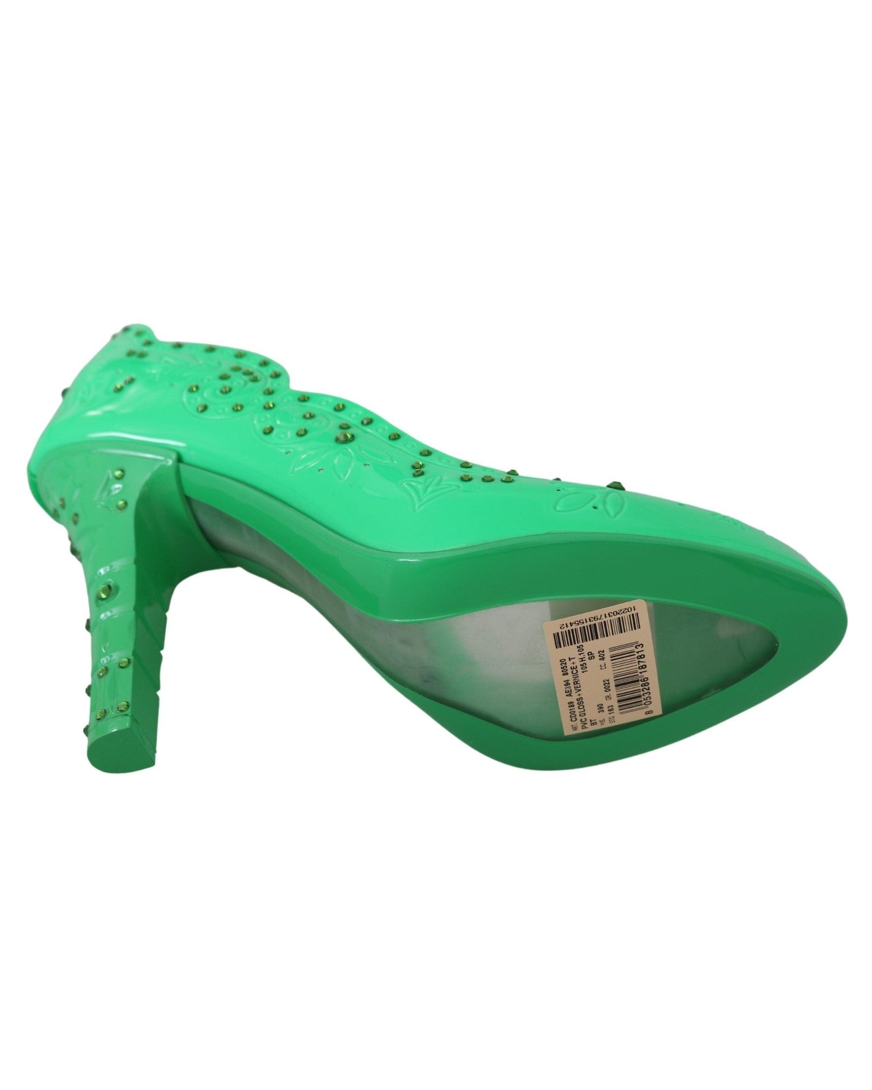 Dolce & Gabbana Green Crystal Floral Cinderella Heels Heels