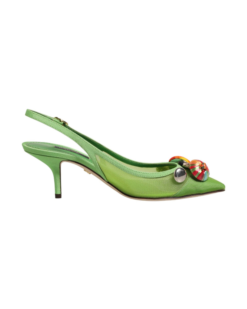 Dolce & Gabbana Green Embellished Heels Slingbacks Shoes Glam Steals