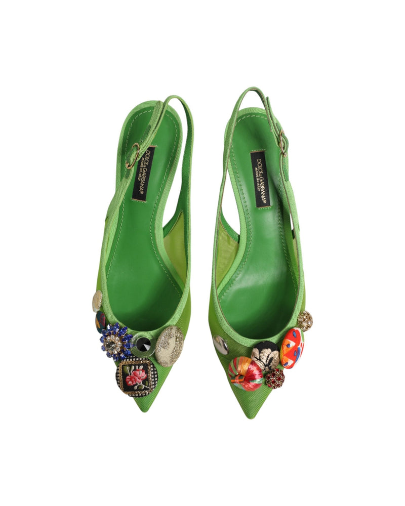 Dolce & Gabbana Green Embellished Heels Slingbacks Shoes Glam Steals
