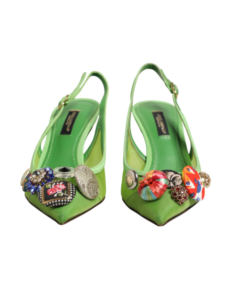 Dolce & Gabbana Green Embellished Heels Slingbacks Shoes Glam Steals