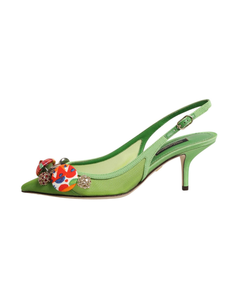 Dolce & Gabbana Green Embellished Heels Slingbacks Shoes Glam Steals