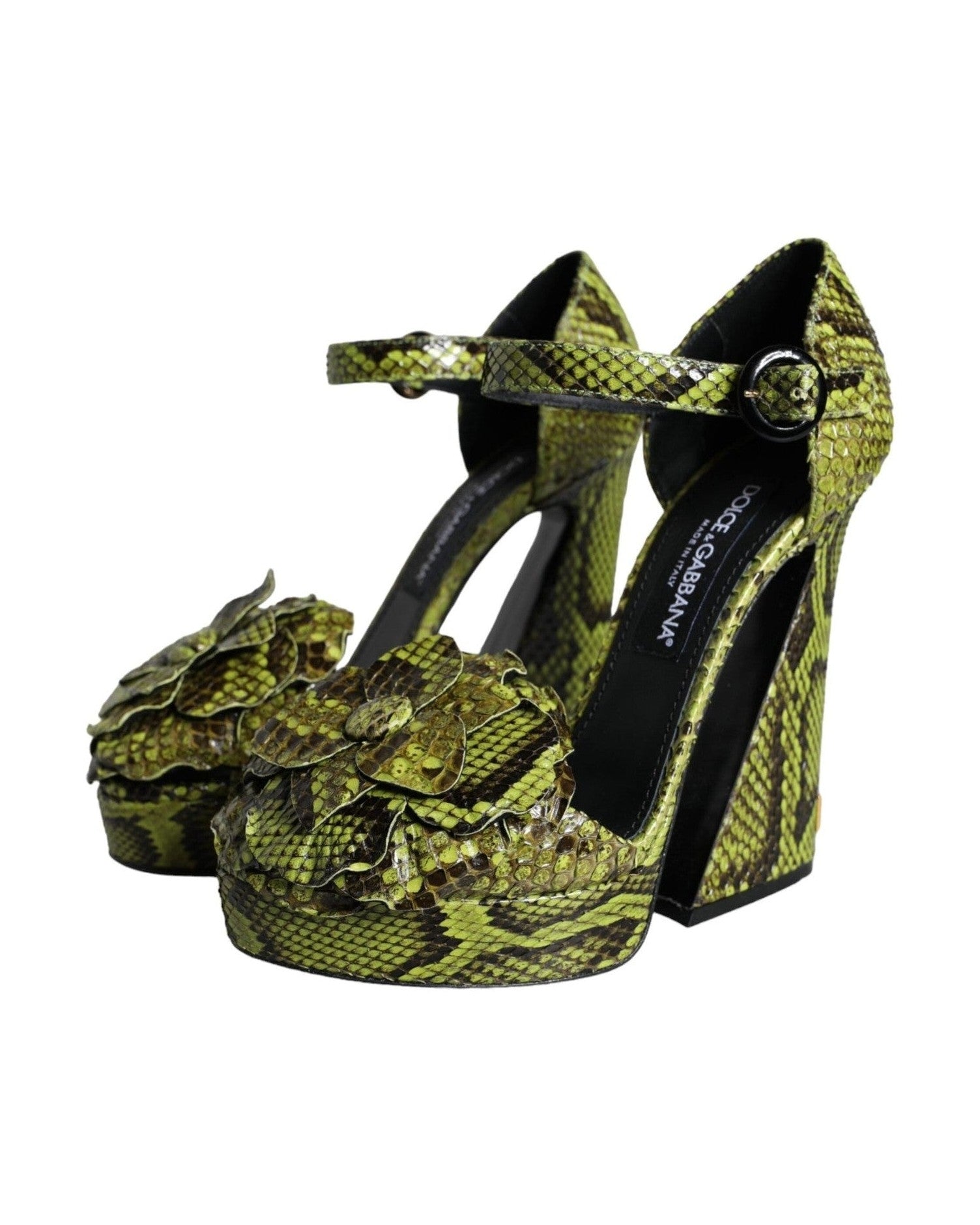 Dolce & Gabbana Green Exotic Leather Ankle Strap Heels Sandals Shoes Heels