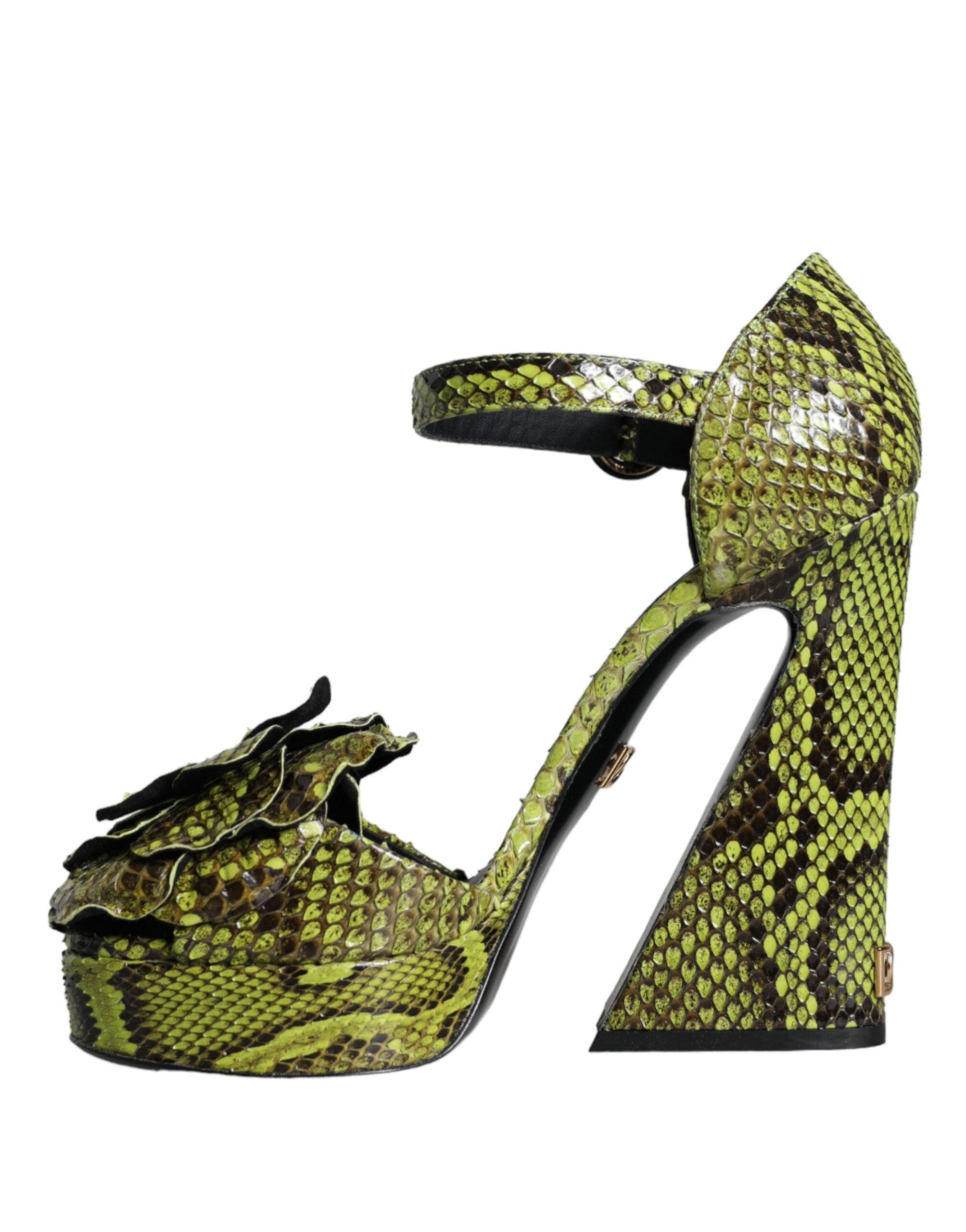 Dolce & Gabbana Green Exotic Leather Ankle Strap Heels Sandals Shoes Glam Steals