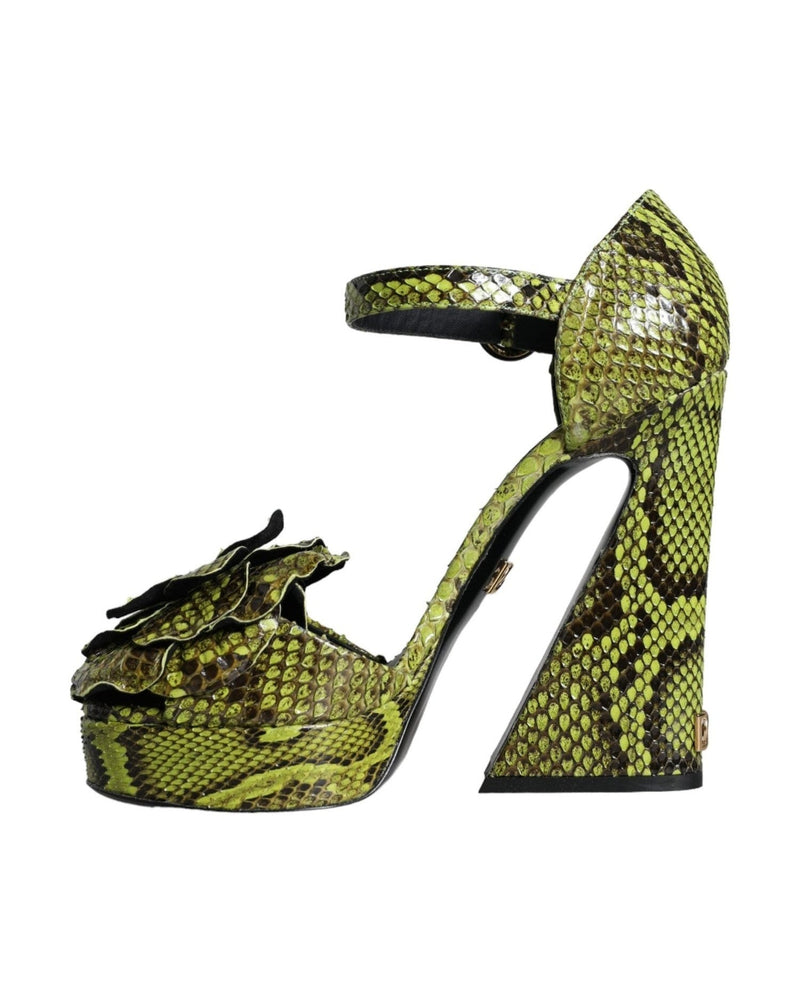 Dolce & Gabbana Green Exotic Leather Ankle Strap Heels Sandals Shoes Glam Steals