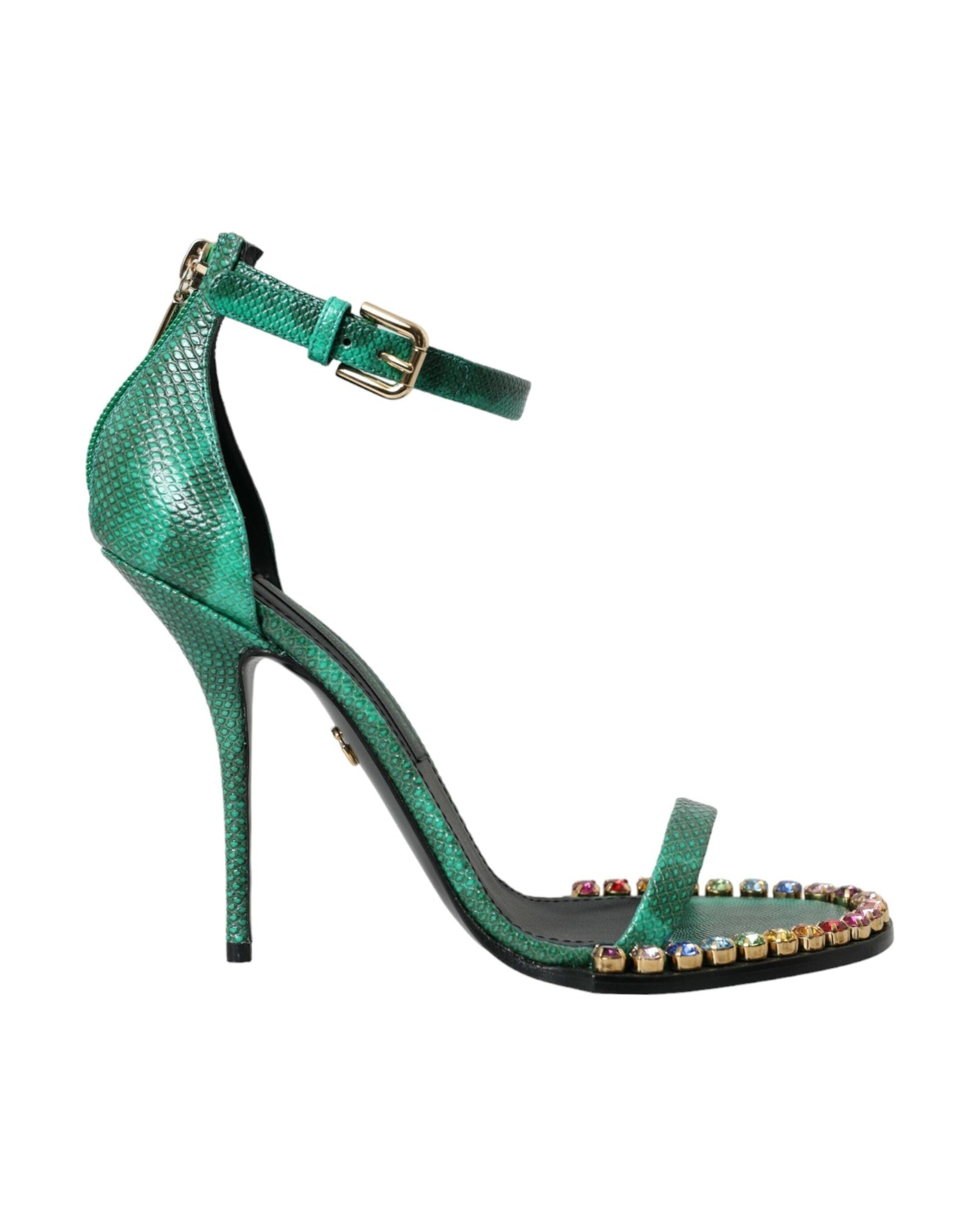 Dolce & Gabbana Green Exotic Leather Crystal Sandals Shoes Glam Steals