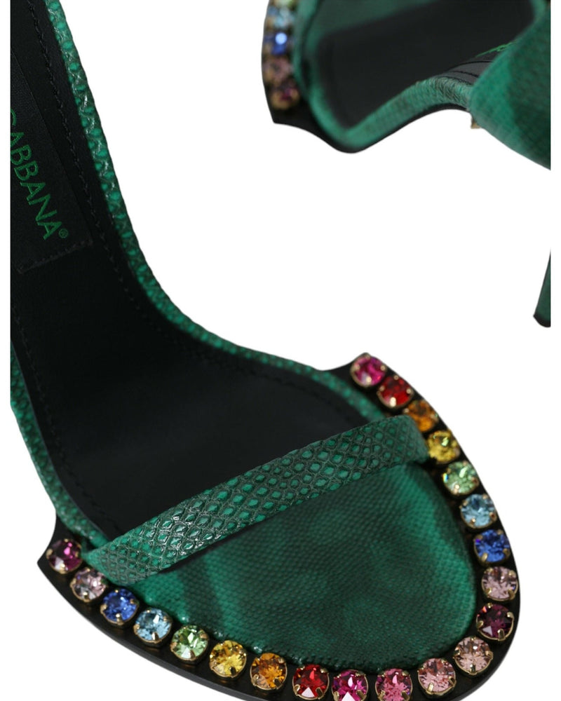 Dolce & Gabbana Green Exotic Leather Crystal Sandals Shoes Glam Steals