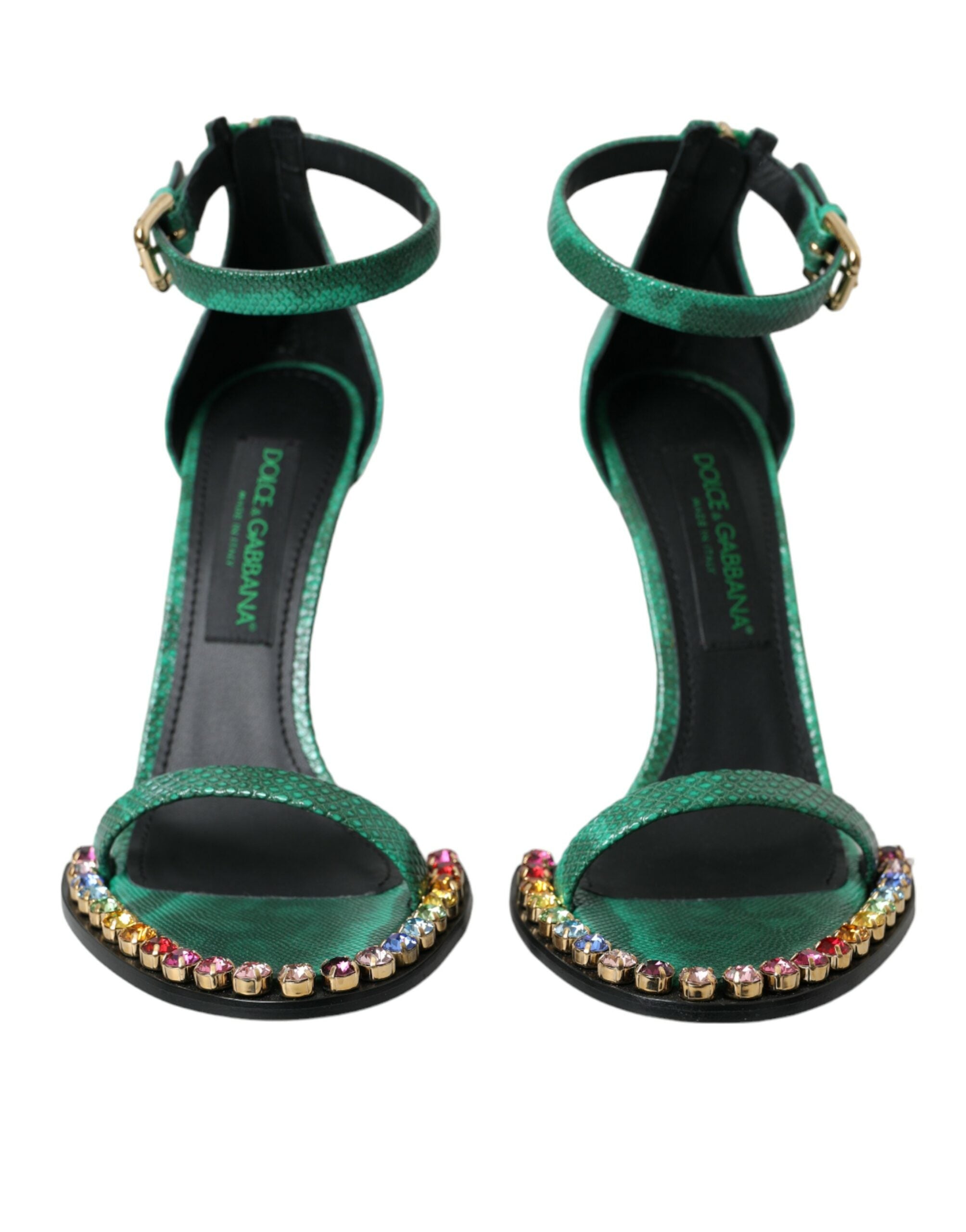 Dolce & Gabbana Green Exotic Leather Crystal Sandals Shoes Glam Steals
