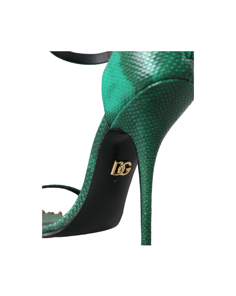 Dolce & Gabbana Green Exotic Leather Crystal Sandals Shoes Glam Steals