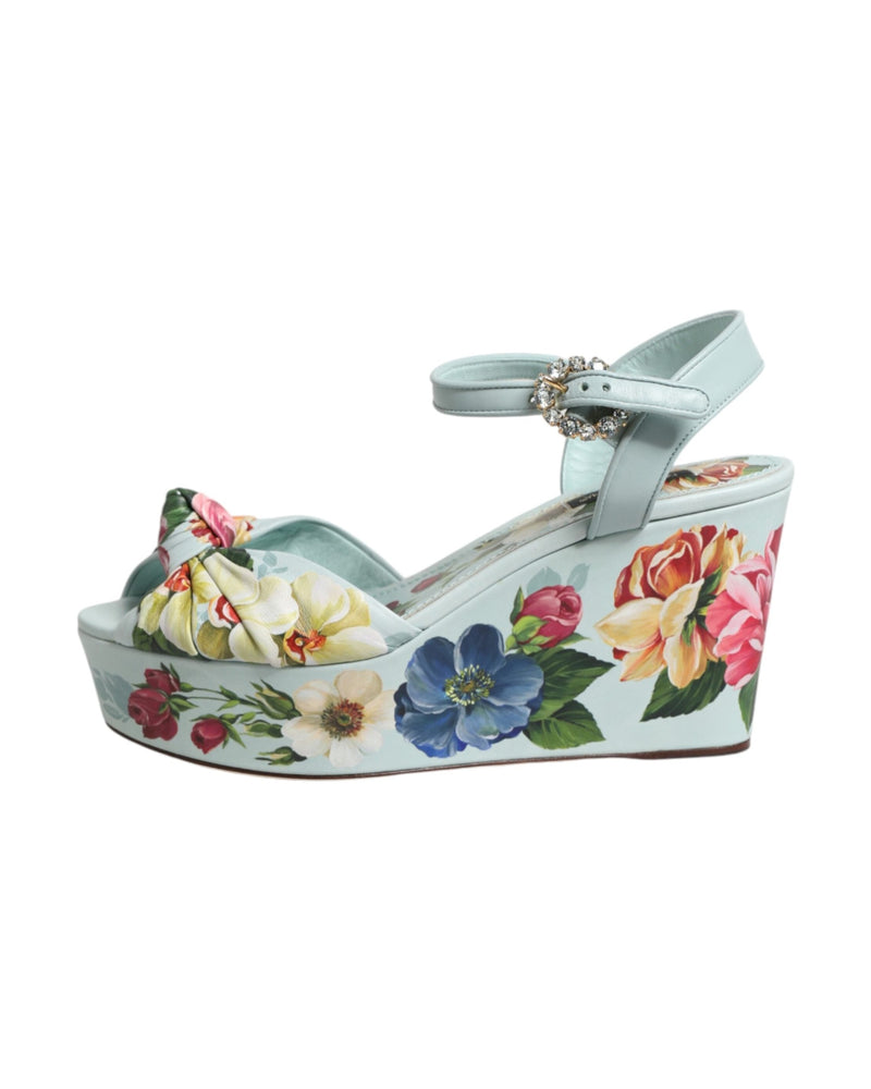 Dolce & Gabbana Green Floral Ankle Strap Wedge Glam Steals