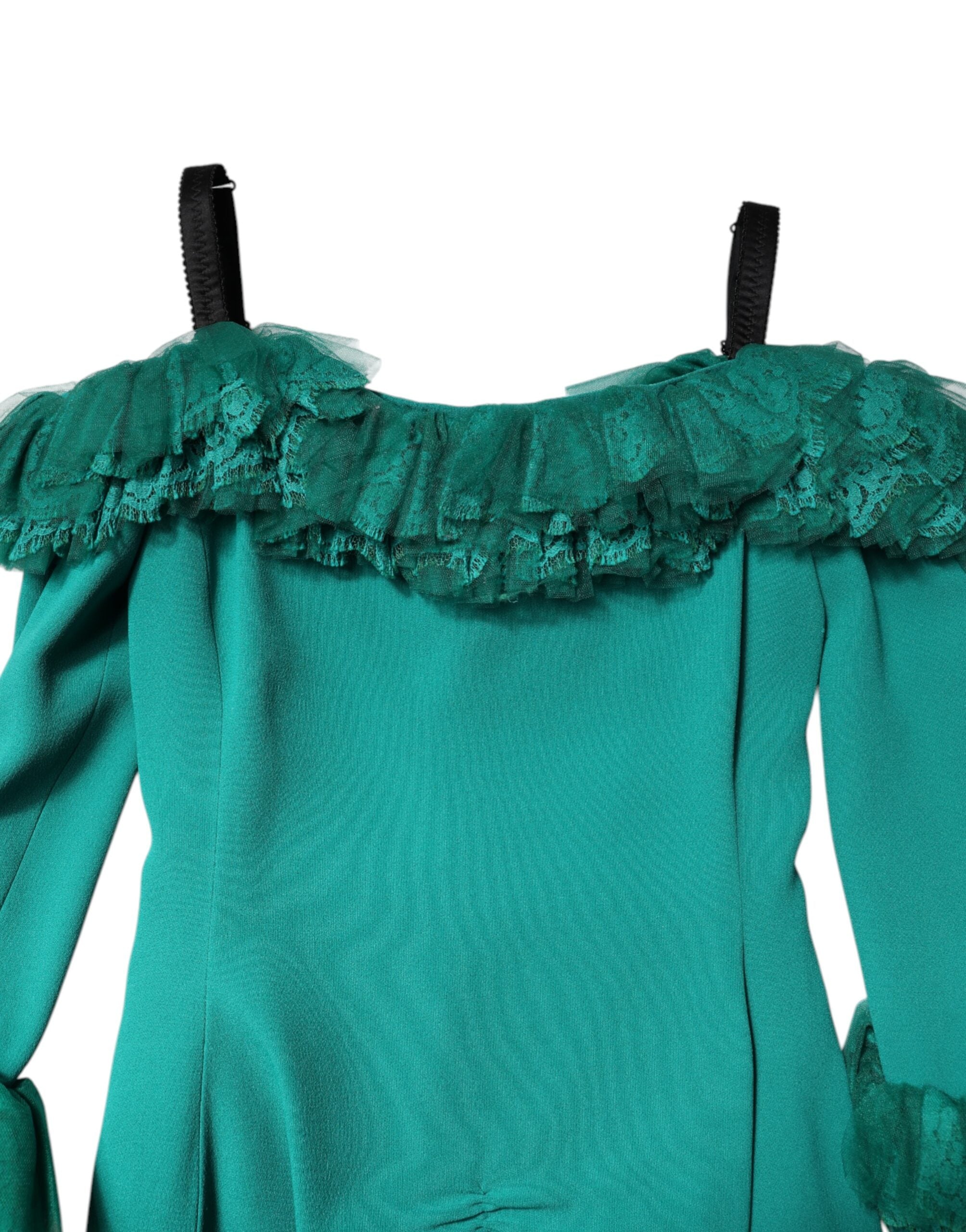 Dolce & Gabbana Green Lace Off Shoulder Sheath Mini Dress Glam Steals