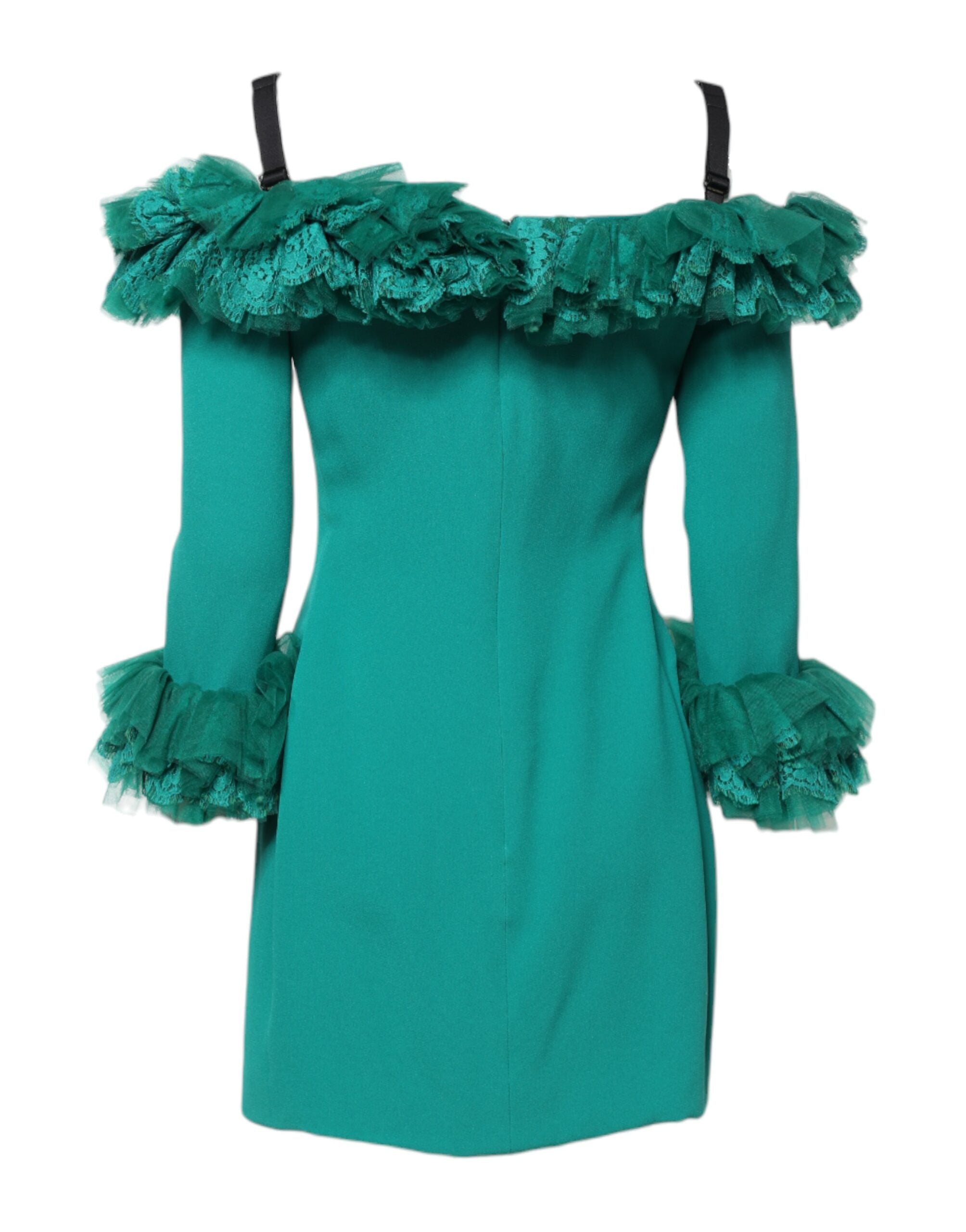 Dolce & Gabbana Green Lace Off Shoulder Sheath Mini Dress Glam Steals