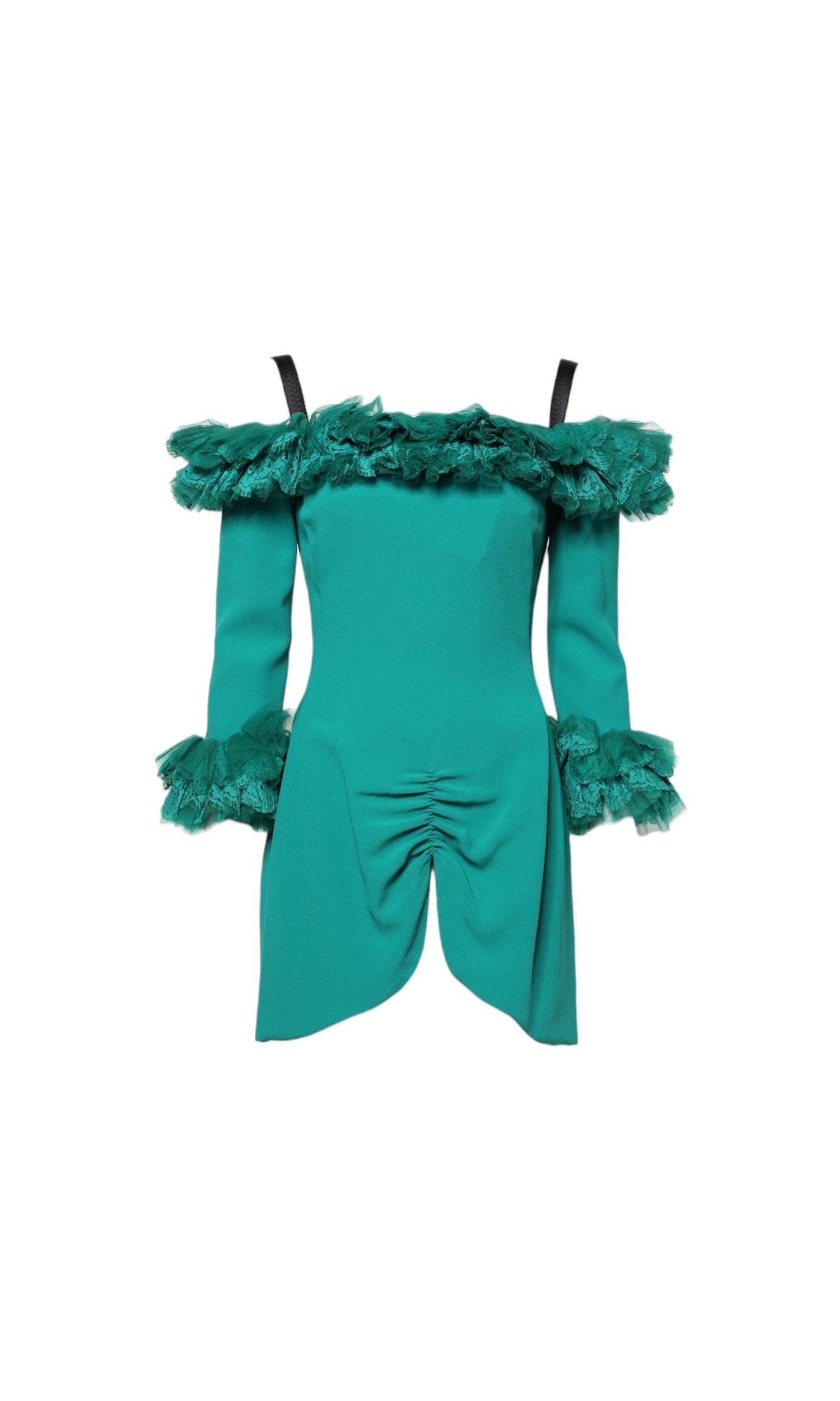 Dolce & Gabbana Green Lace Off Shoulder Sheath Mini Dress Glam Steals