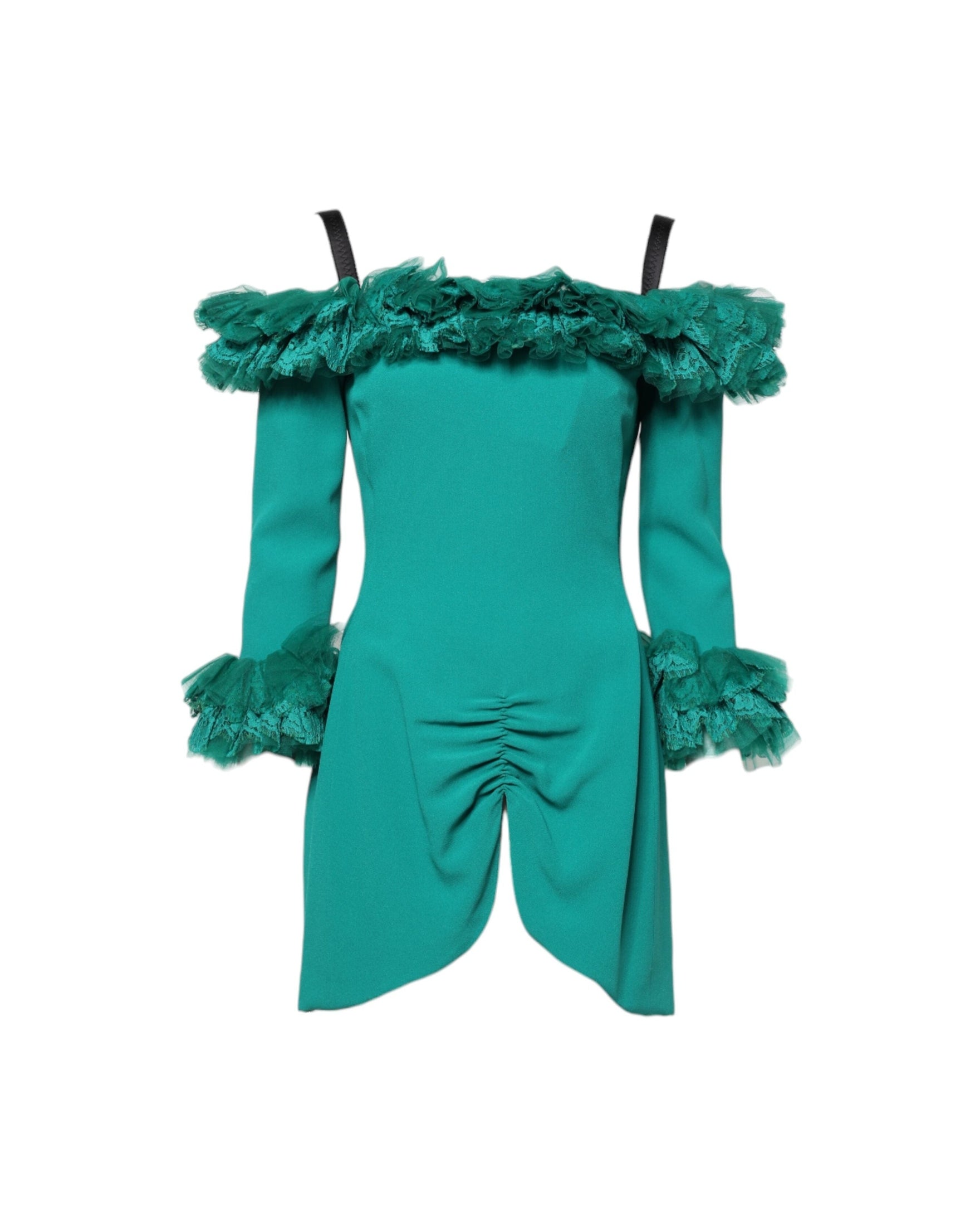 Dolce & Gabbana Green Lace Off Shoulder Sheath Mini Dress Glam Steals