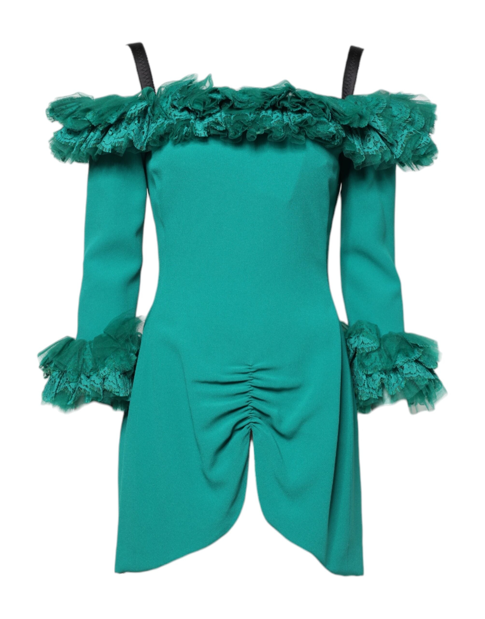Dolce & Gabbana Green Lace Off Shoulder Sheath Mini Dress Glam Steals