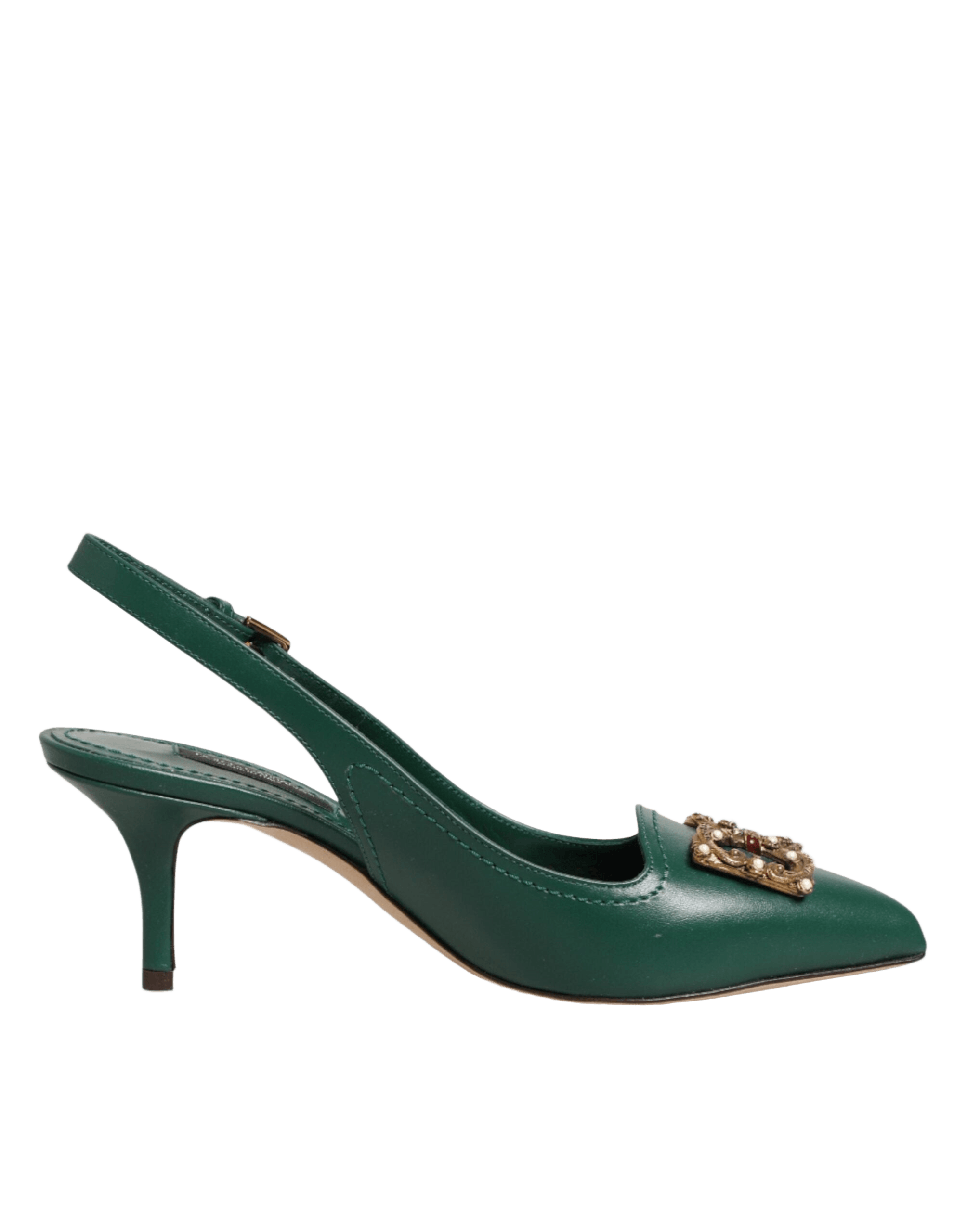 Dolce & Gabbana Green Leather Amore Heels Slingbacks Shoes Glam Steals