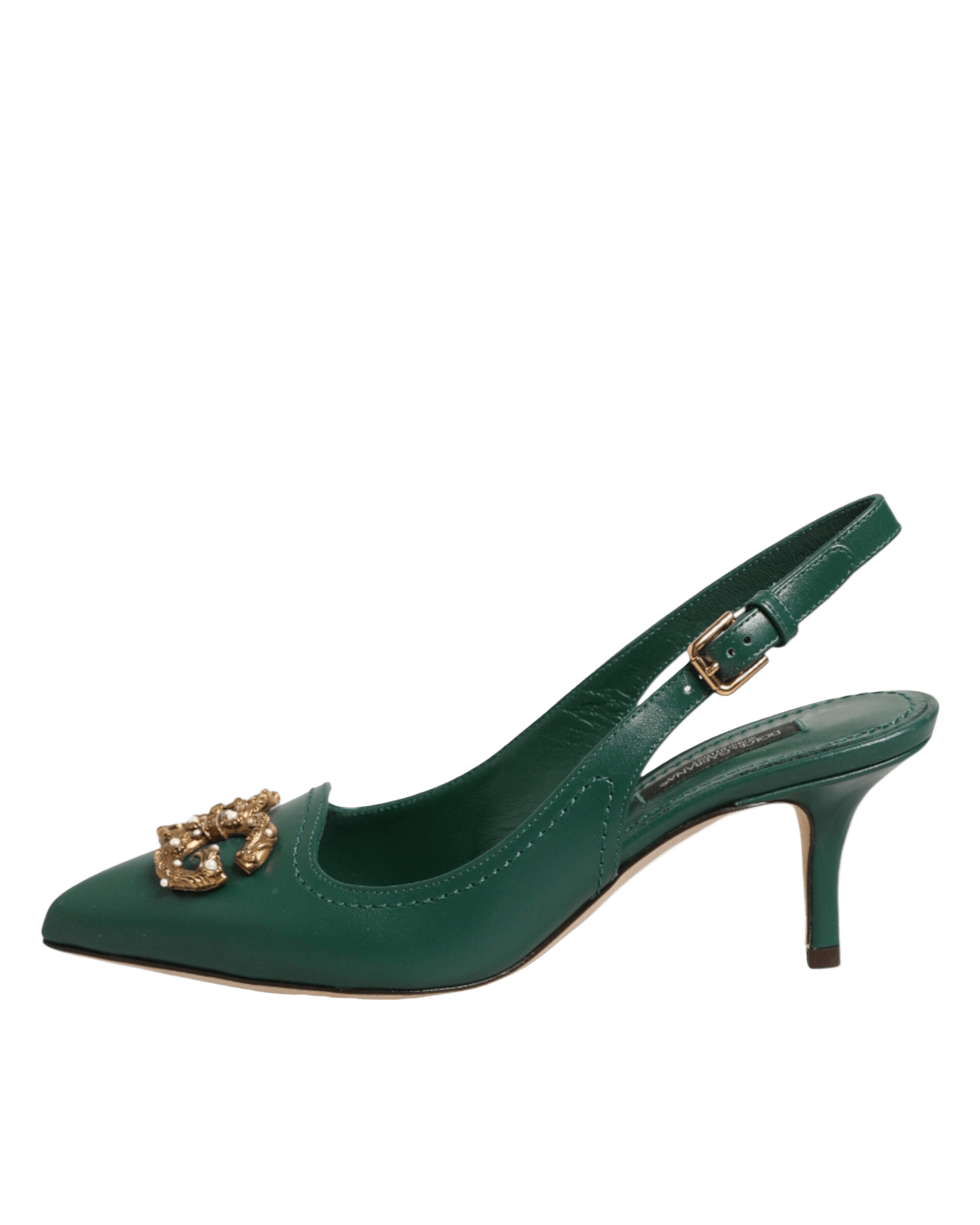 Dolce & Gabbana Green Leather Amore Heels Slingbacks Shoes Glam Steals