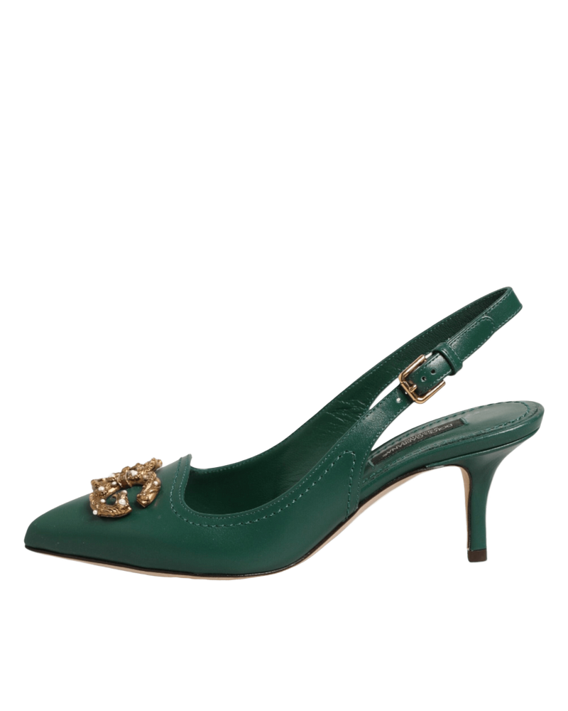 Dolce & Gabbana Green Leather Amore Heels Slingbacks Shoes Glam Steals