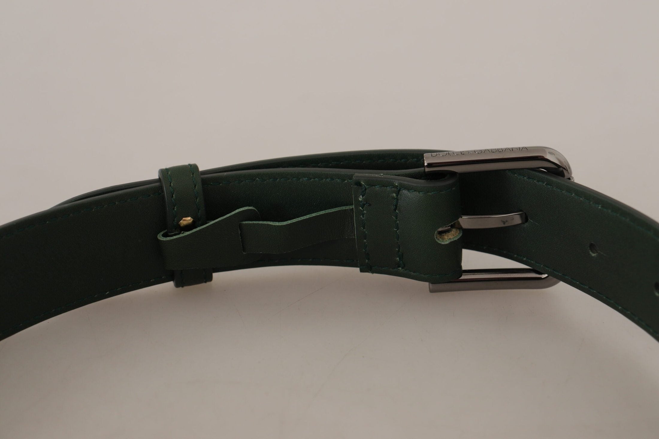 Dolce & Gabbana Green Leather Army Logo Metal Waist Buckle Belt Belts