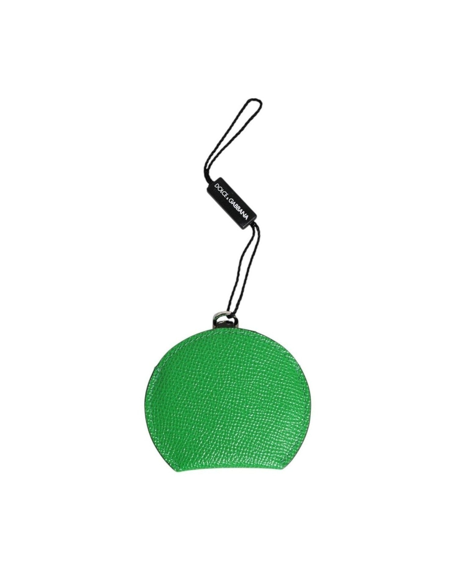 Dolce & Gabbana Green Leather Calfskin Round Logo Hand Mirror Holder Face Mirrors