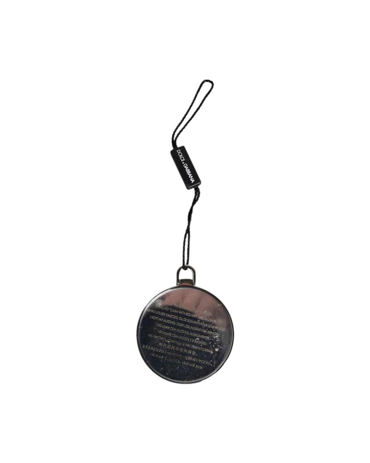 Dolce & Gabbana Green Leather Calfskin Round Logo Hand Mirror Holder Face Mirrors
