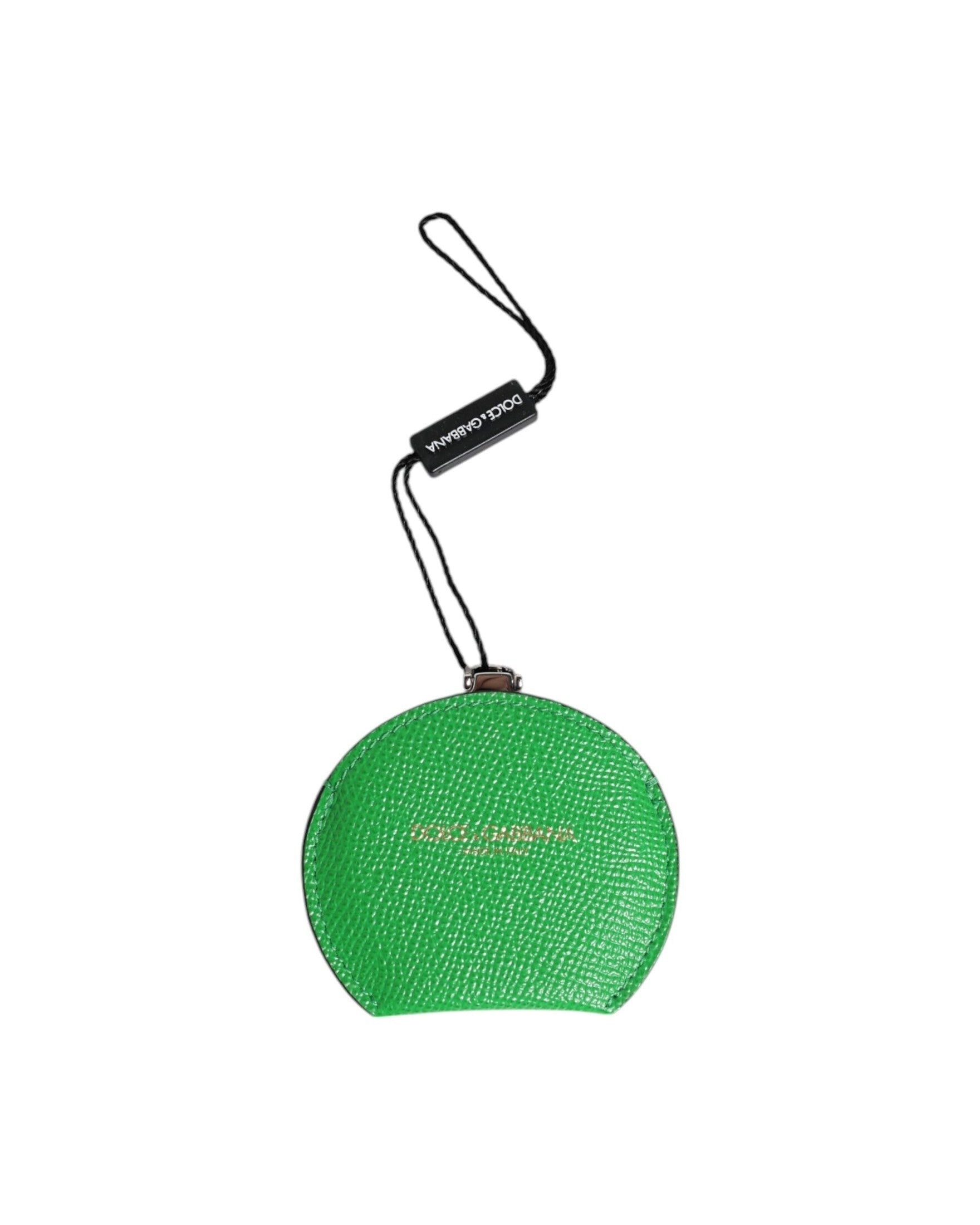 Dolce & Gabbana Green Leather Calfskin Round Logo Hand Mirror Holder Glam Steals