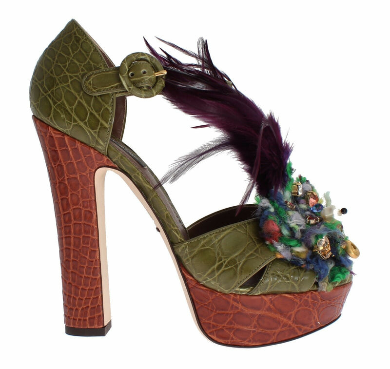 Dolce & Gabbana Green Leather Crystal Platform Sandals Glam Steals