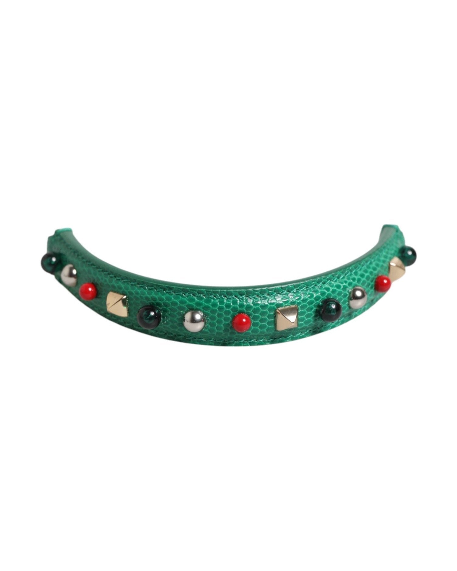 Dolce & Gabbana Green Leather Embellished Bag Handle Women Shoulder Strap Glam Steals