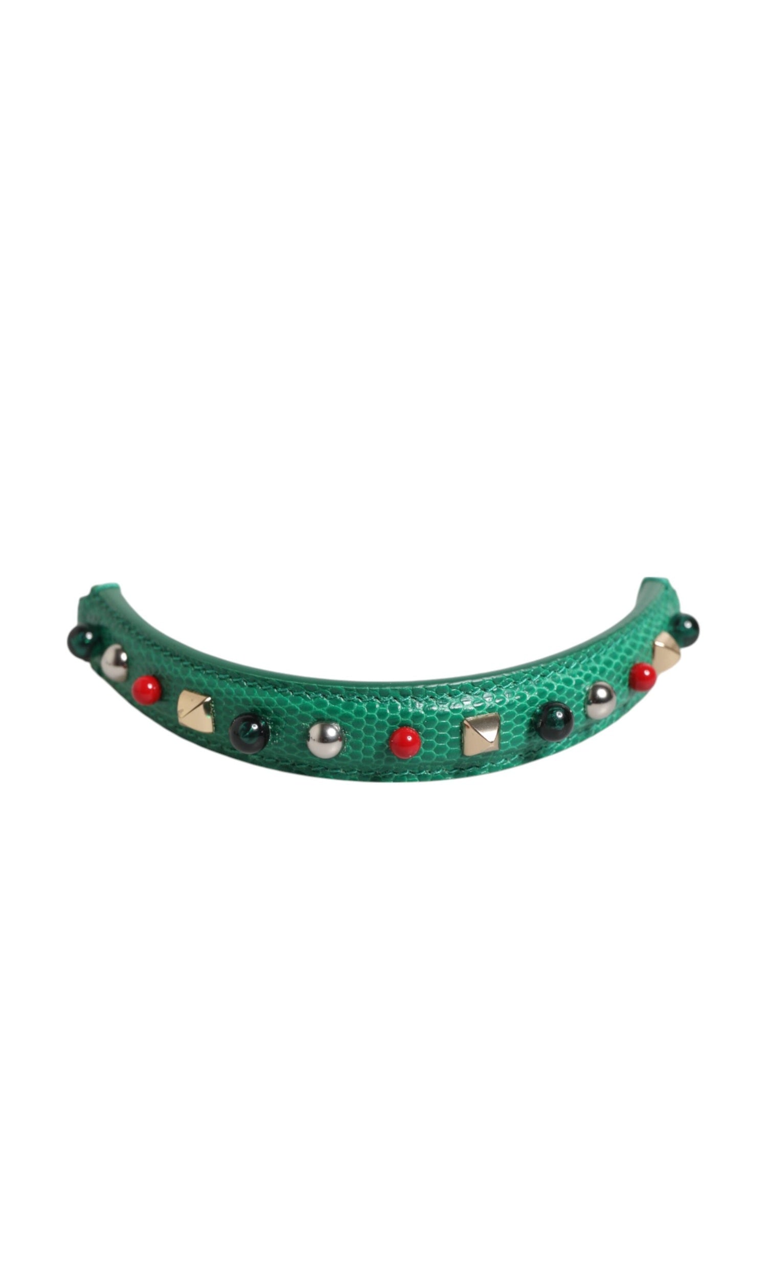 Dolce & Gabbana Green Leather Embellished Bag Handle Women Shoulder Strap Glam Steals