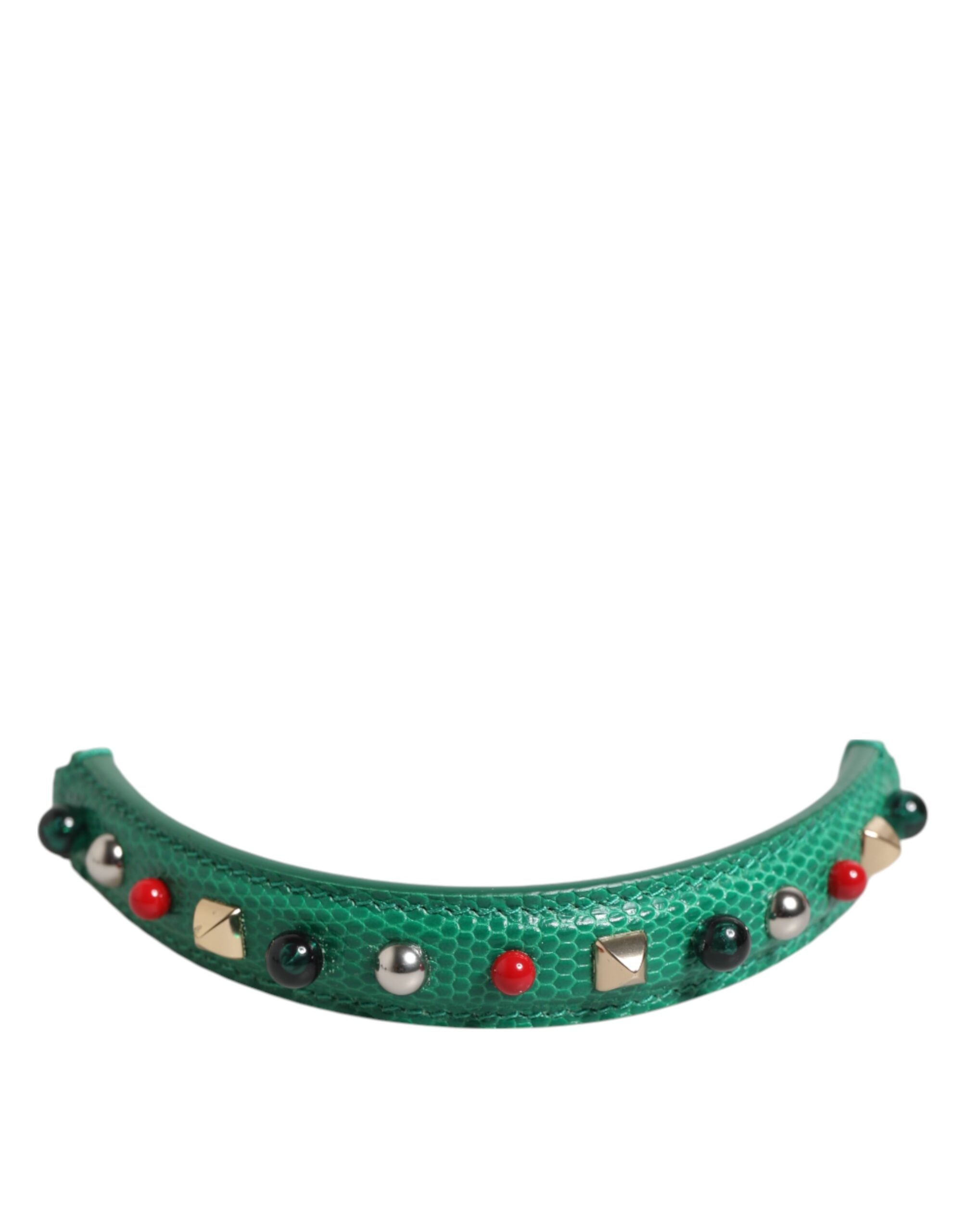 Dolce & Gabbana Green Leather Embellished Bag Handle Women Shoulder Strap Glam Steals