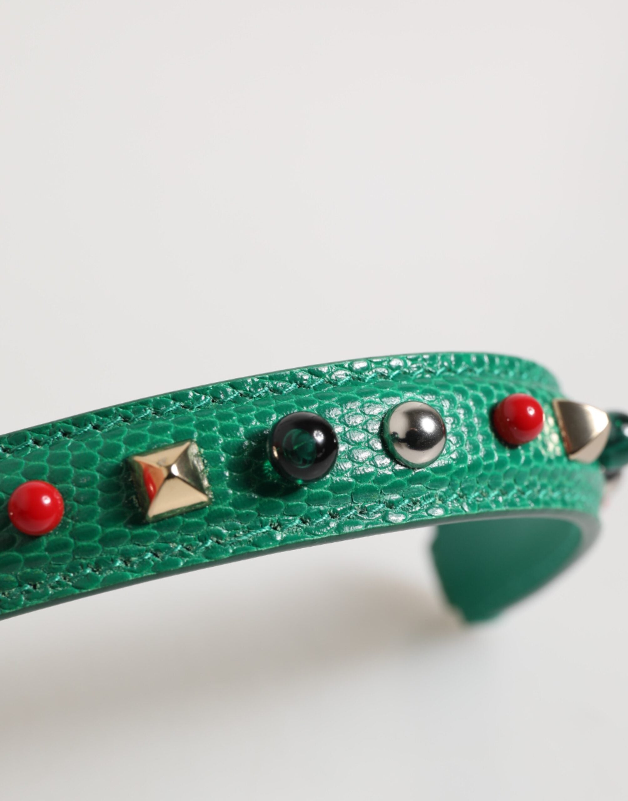 Dolce & Gabbana Green Leather Embellished Bag Handle Women Shoulder Strap Glam Steals