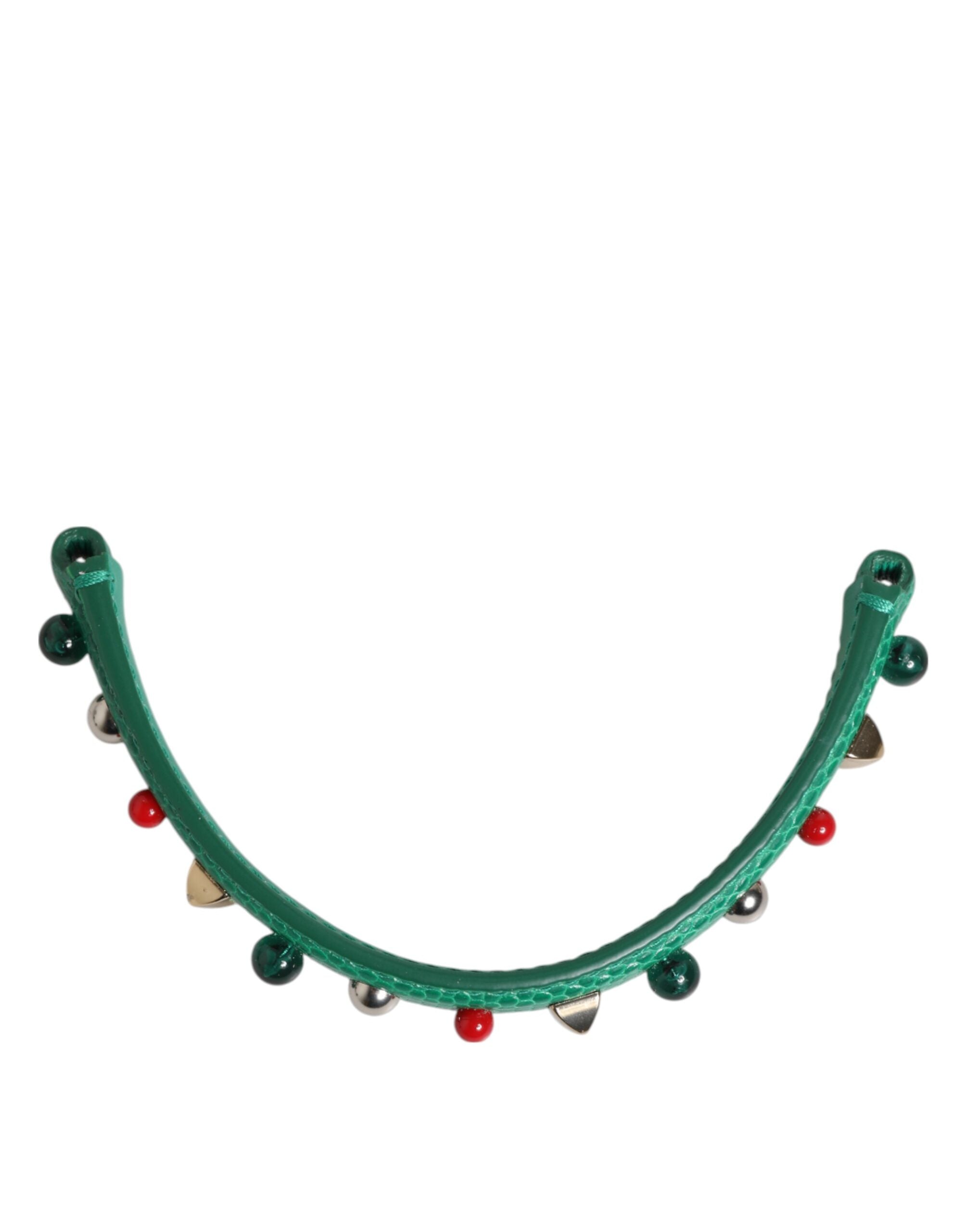 Dolce & Gabbana Green Leather Embellished Bag Handle Women Shoulder Strap Glam Steals