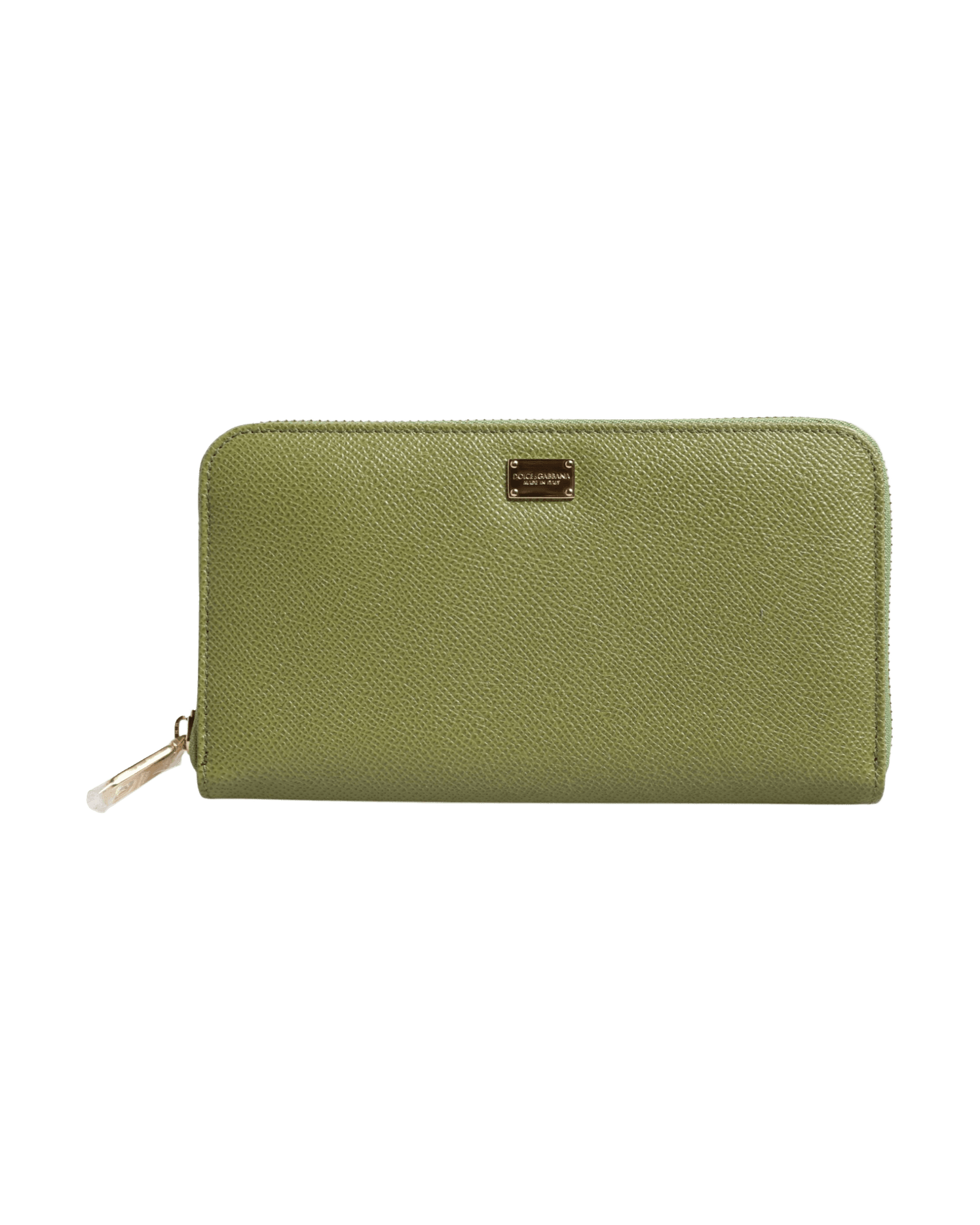 Dolce & Gabbana Green Leather Logo Plaque Zip Around Continenta Wallet Glam Steals