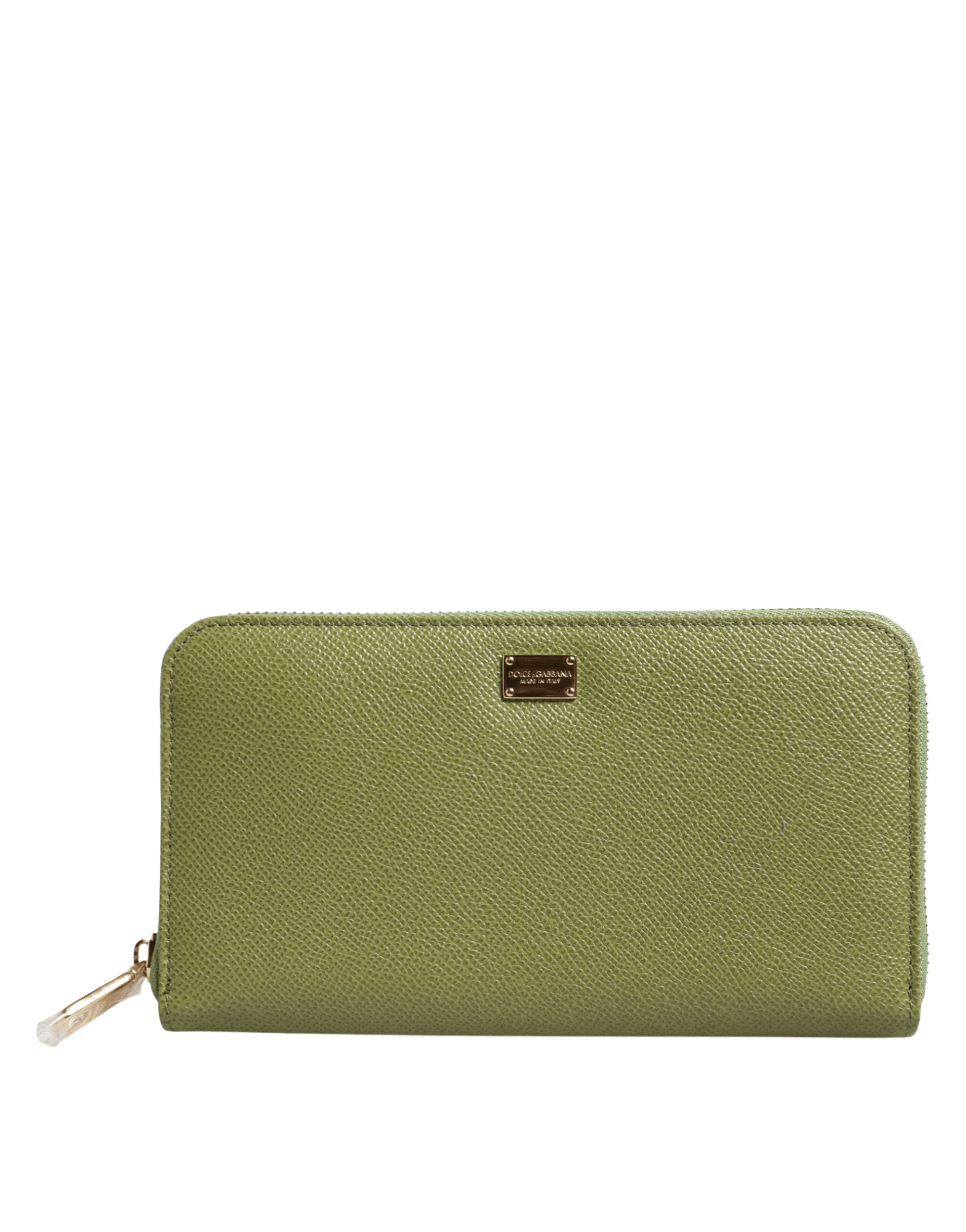 Dolce & Gabbana Green Leather Logo Plaque Zip Around Continenta Wallet Glam Steals