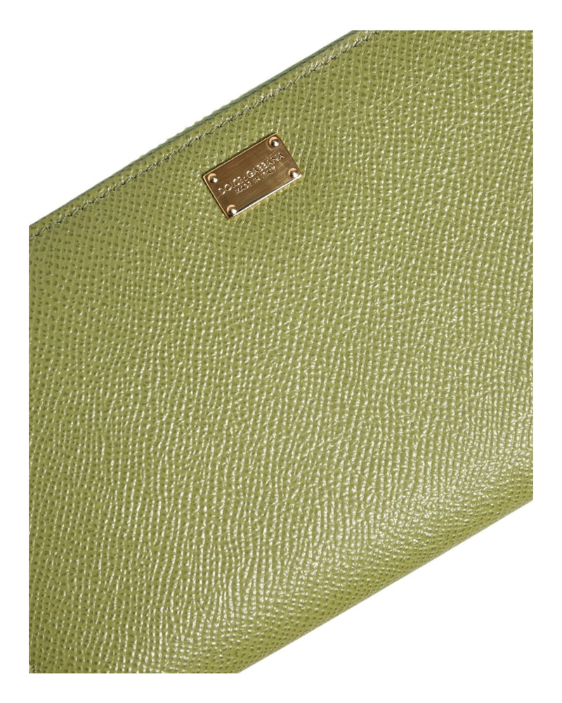 Dolce & Gabbana Green Leather Logo Plaque Zip Around Continenta Wallet Glam Steals