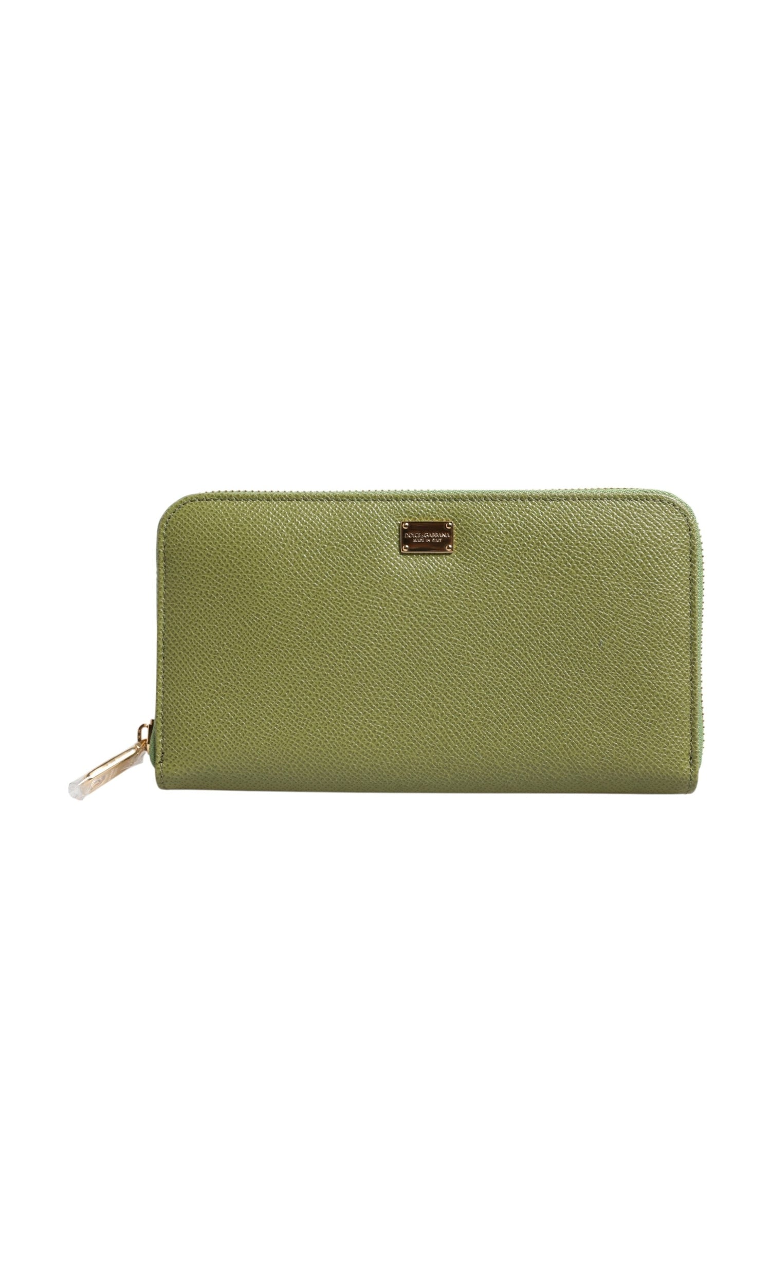 Dolce & Gabbana Green Leather Logo Plaque Zip Around Continenta Wallet Glam Steals