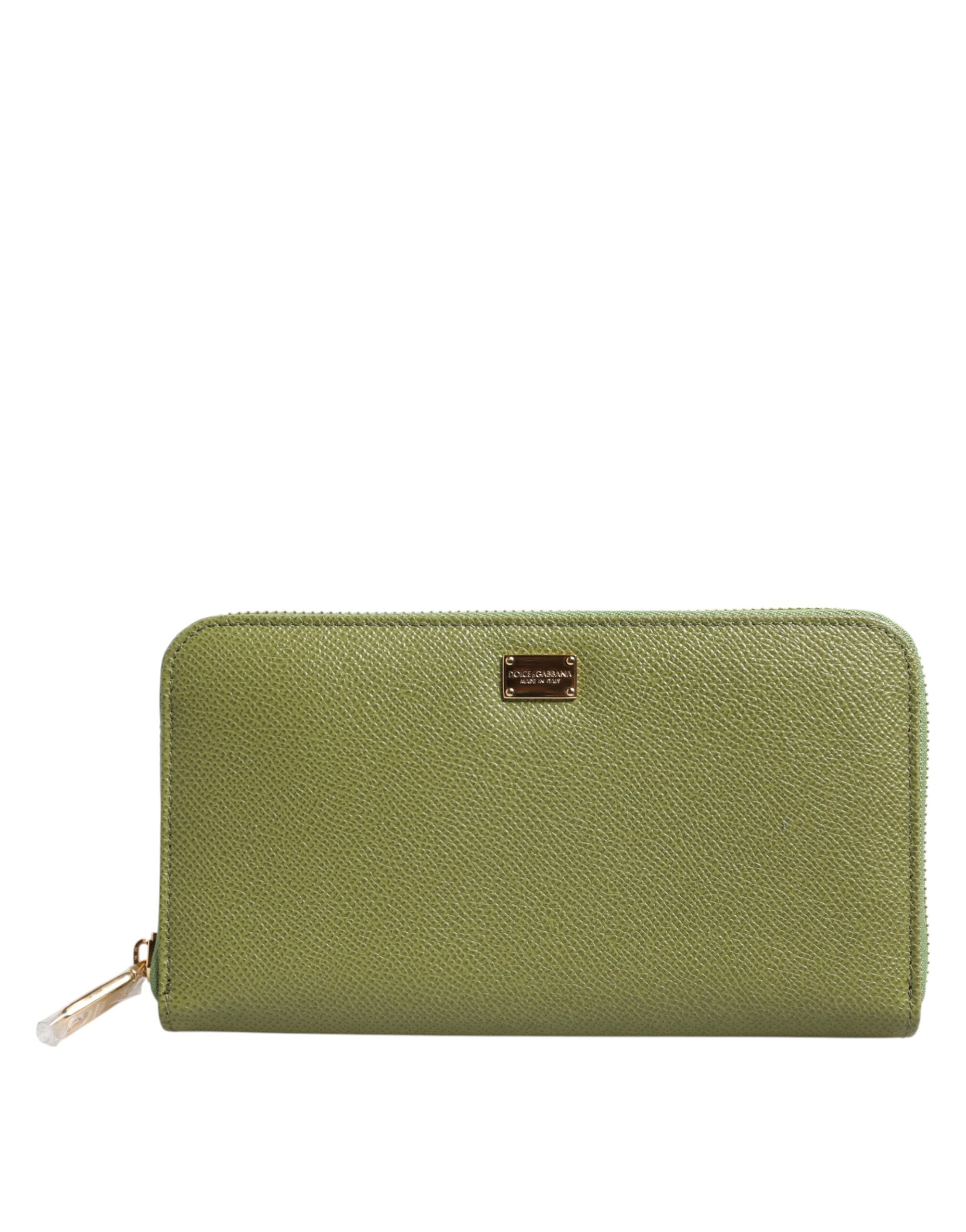 Dolce & Gabbana Green Leather Logo Plaque Zip Around Continenta Wallet Glam Steals