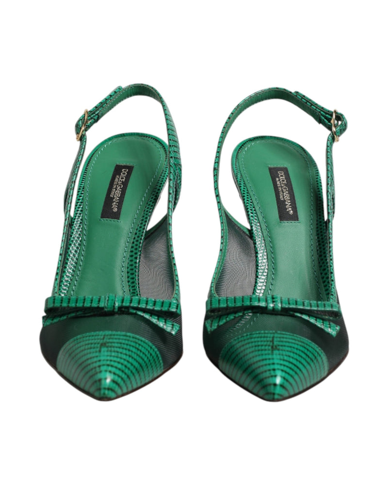Dolce & Gabbana Green Leather Mesh Heels Slingback Shoes Glam Steals