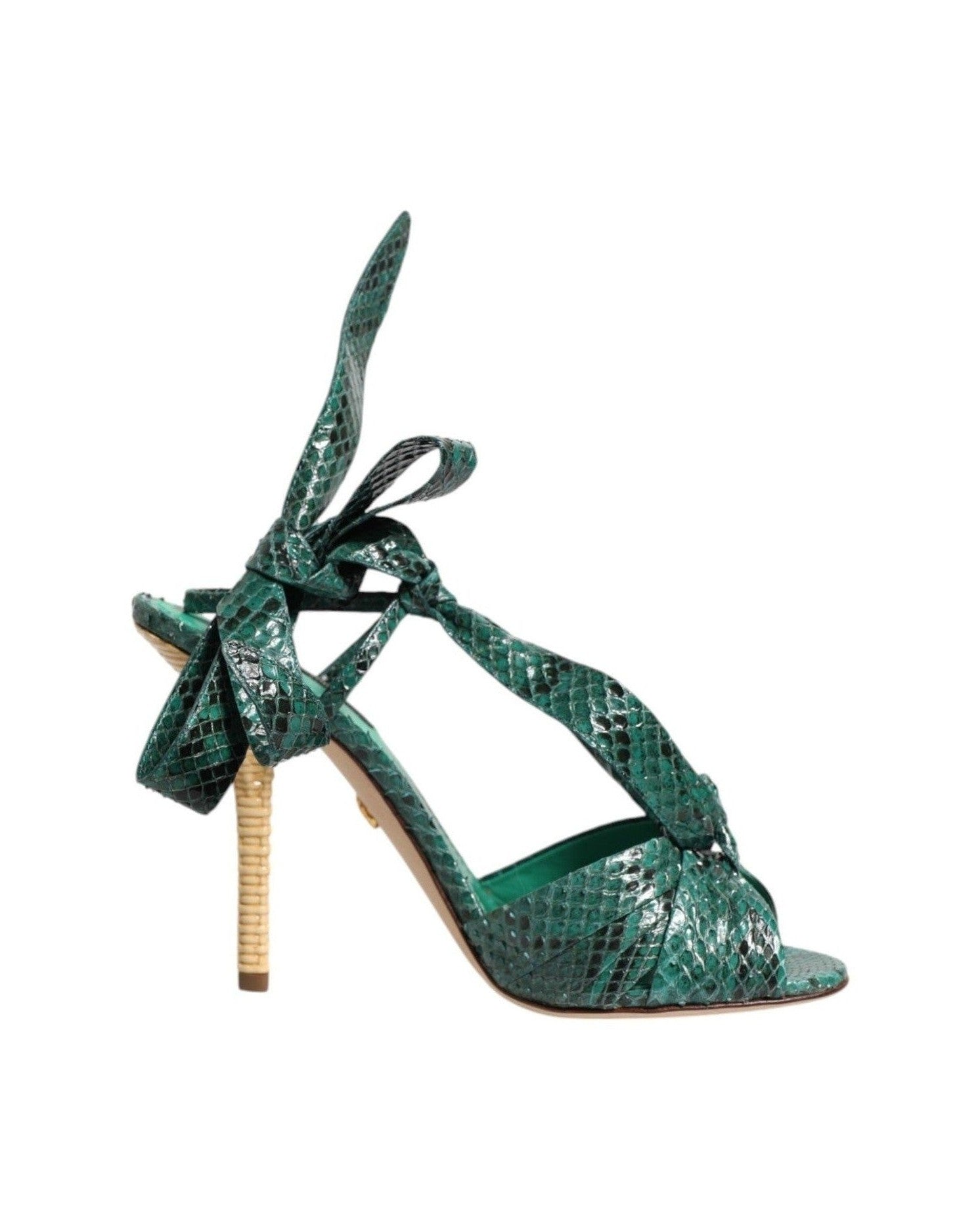 Dolce & Gabbana Green Leather Python Heels Sandals Shoes Heels