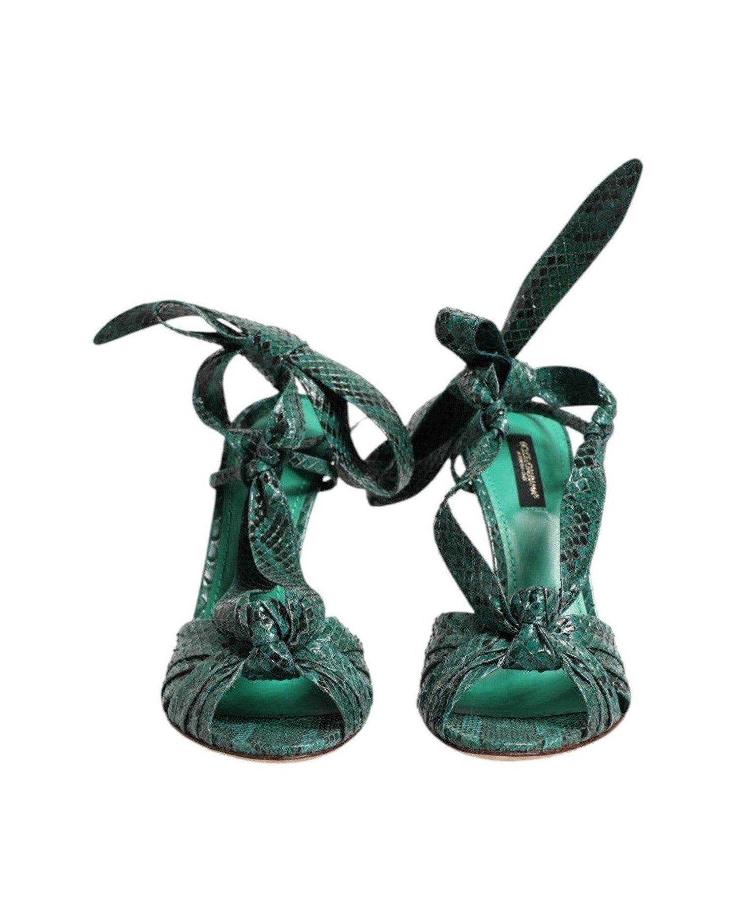 Dolce & Gabbana Green Leather Python Heels Sandals Shoes Heels