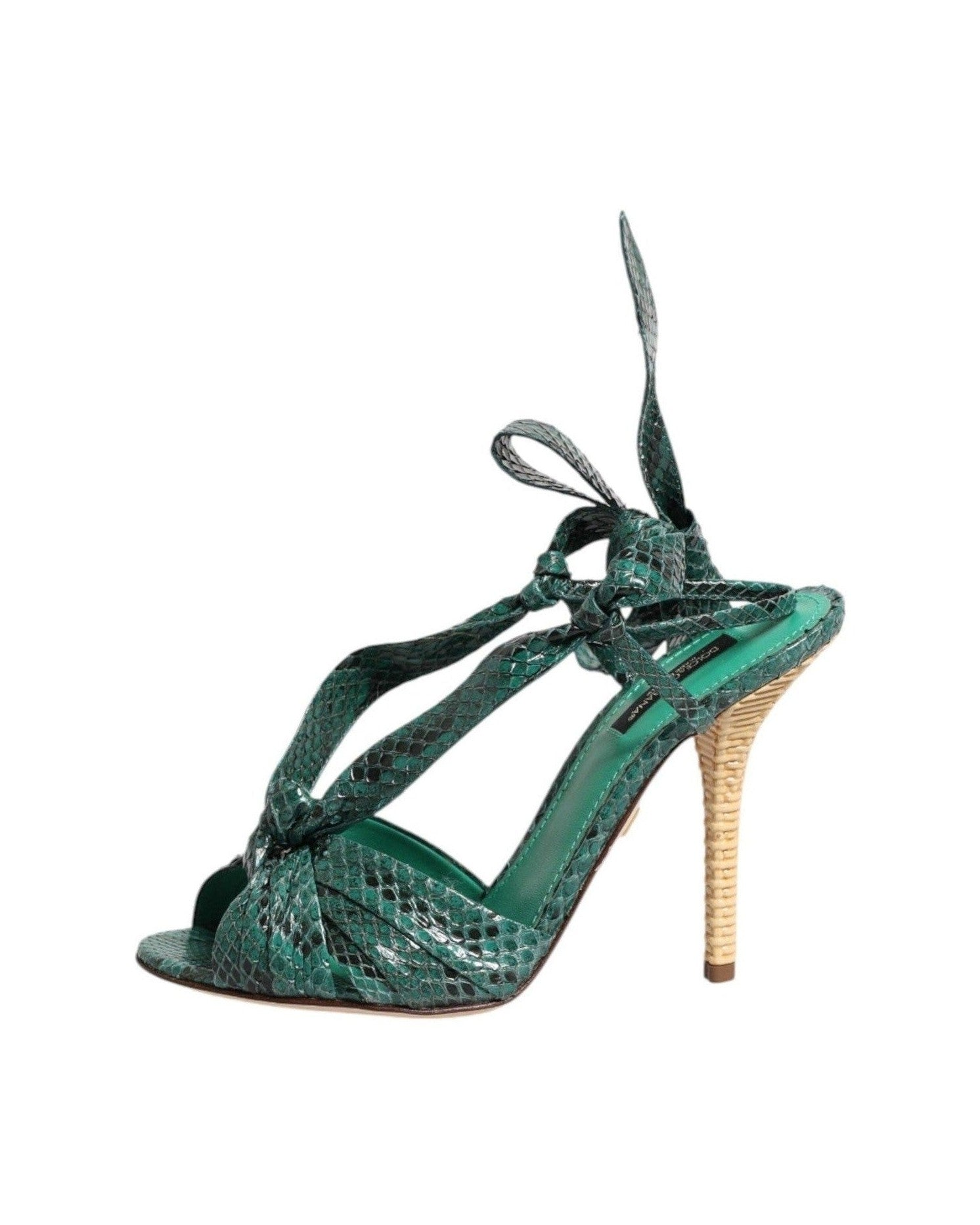 Dolce & Gabbana Green Leather Python Heels Sandals Shoes Heels