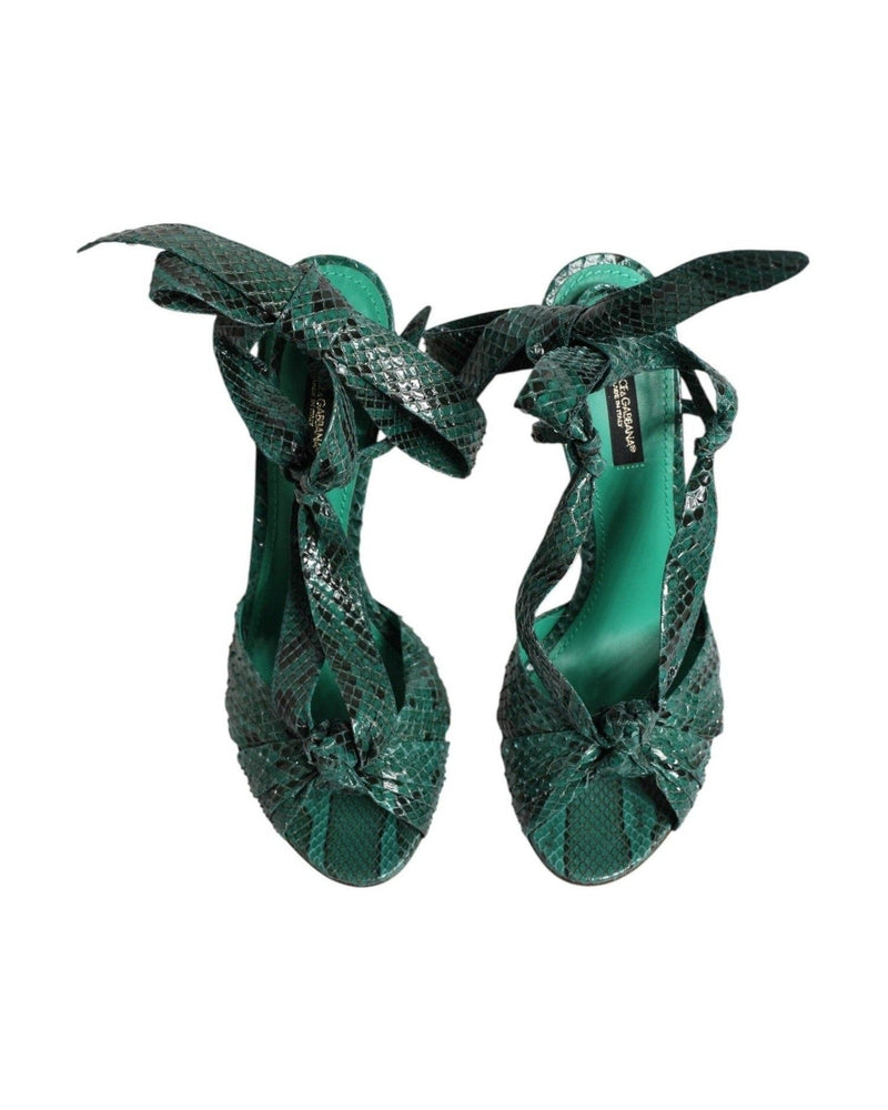 Dolce & Gabbana Green Leather Python Heels Sandals Shoes Heels