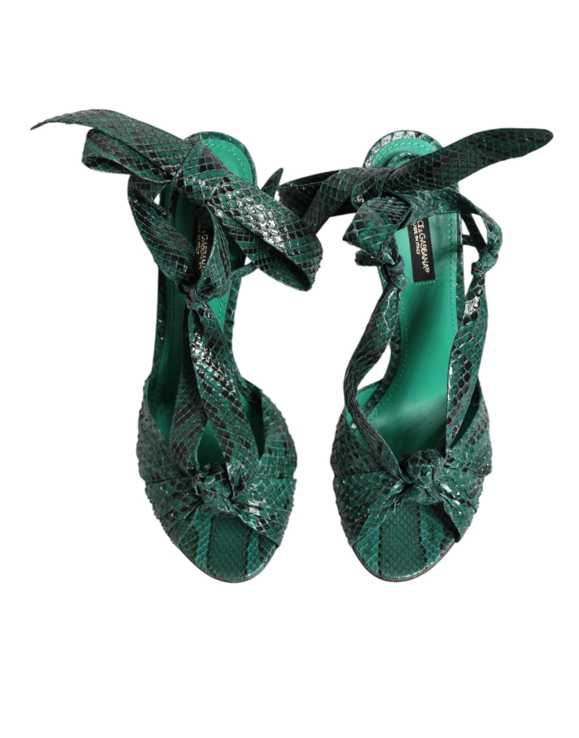 Dolce & Gabbana Green Leather Python Heels Sandals Shoes Glam Steals