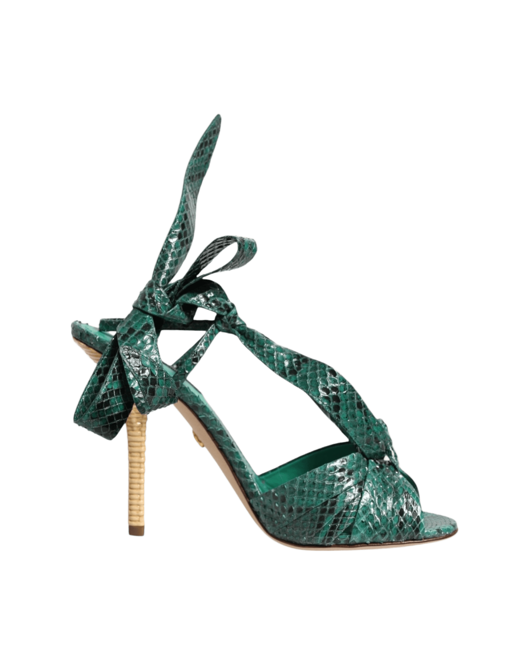 Dolce & Gabbana Green Leather Python Heels Sandals Shoes Glam Steals