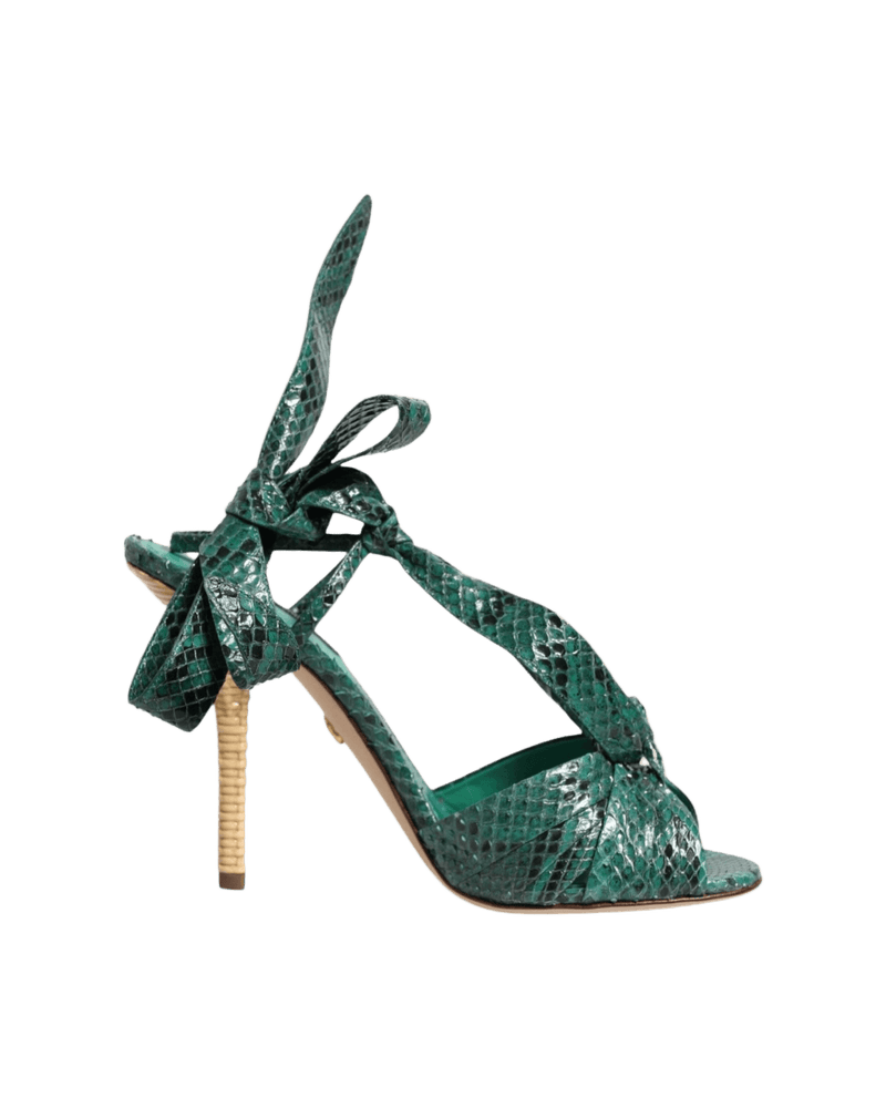 Dolce & Gabbana Green Leather Python Heels Sandals Shoes Heels