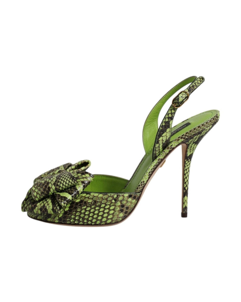 Dolce & Gabbana Green Leather Python Heels Sandals Shoes Glam Steals