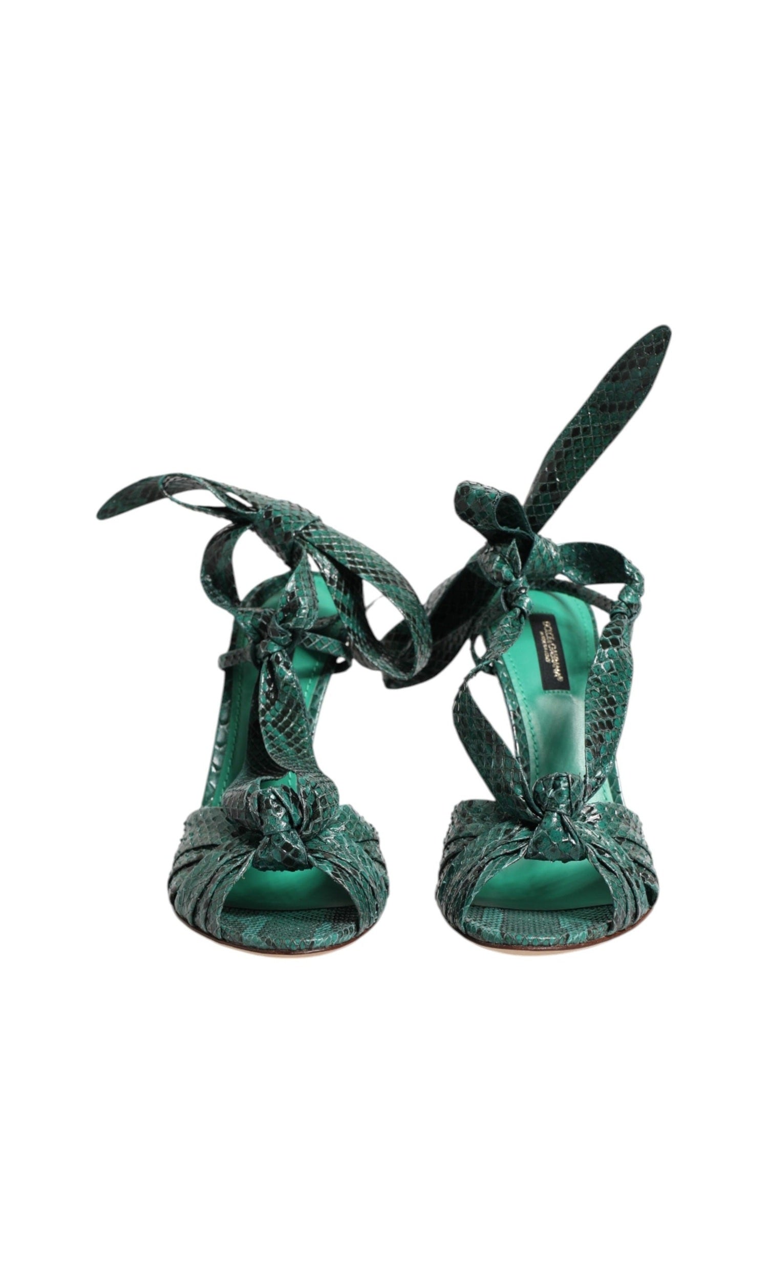 Dolce & Gabbana Green Leather Python Heels Sandals Shoes Glam Steals